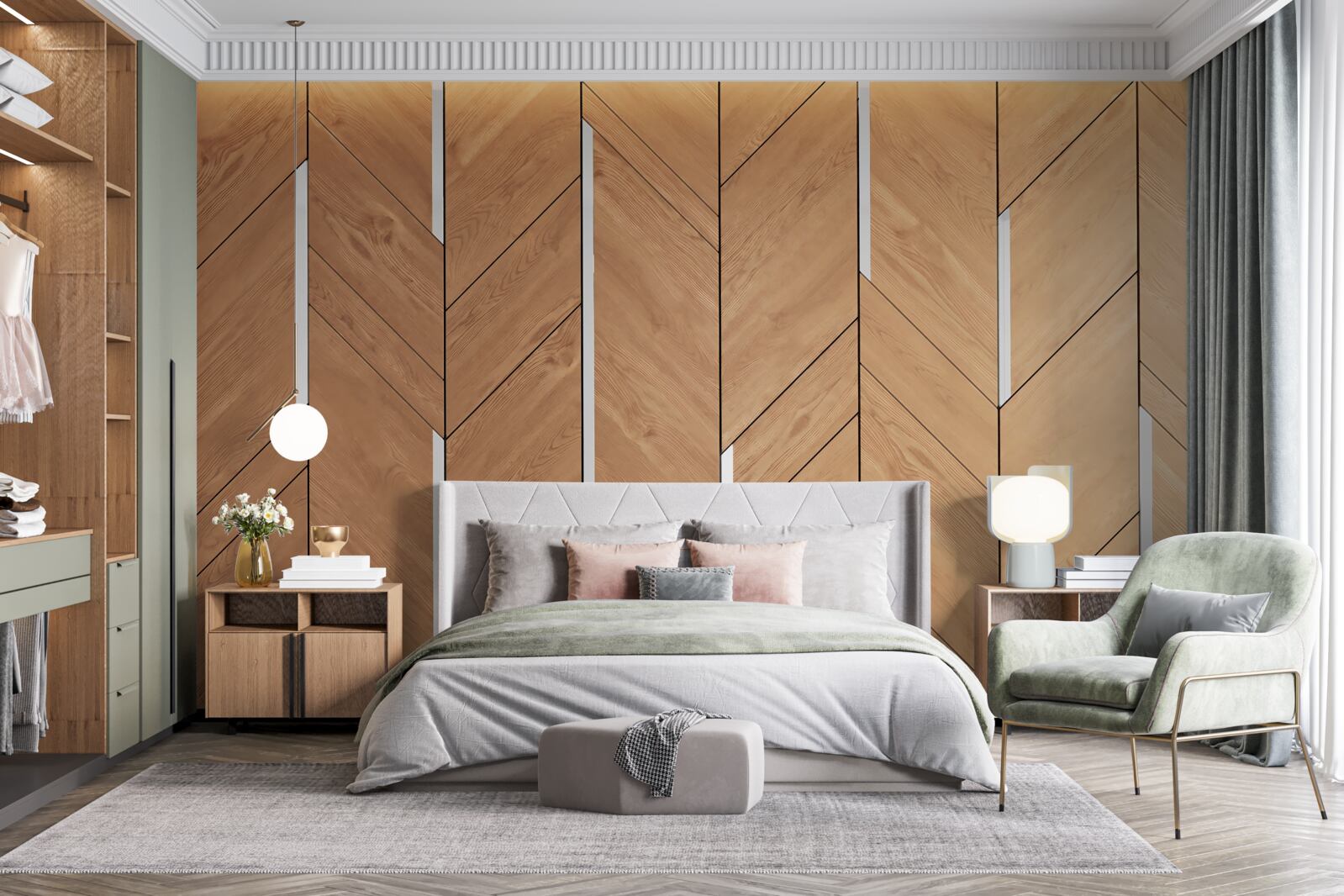 Papier peint parquet brun avec éclairage intégré