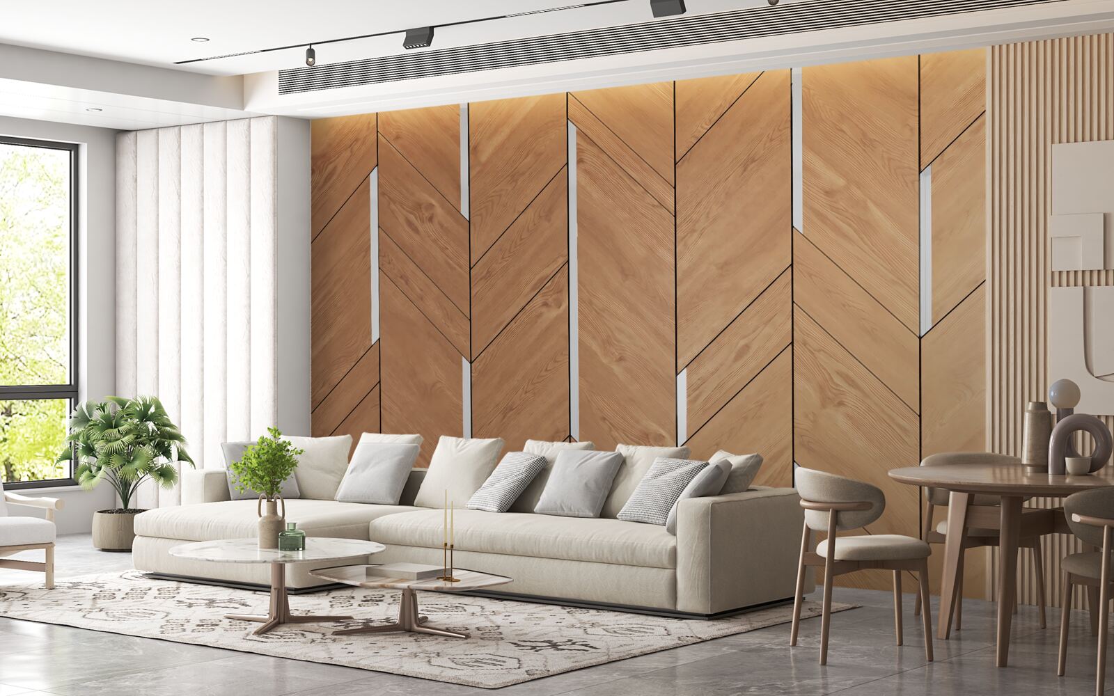 Papier peint parquet brun avec éclairage intégré