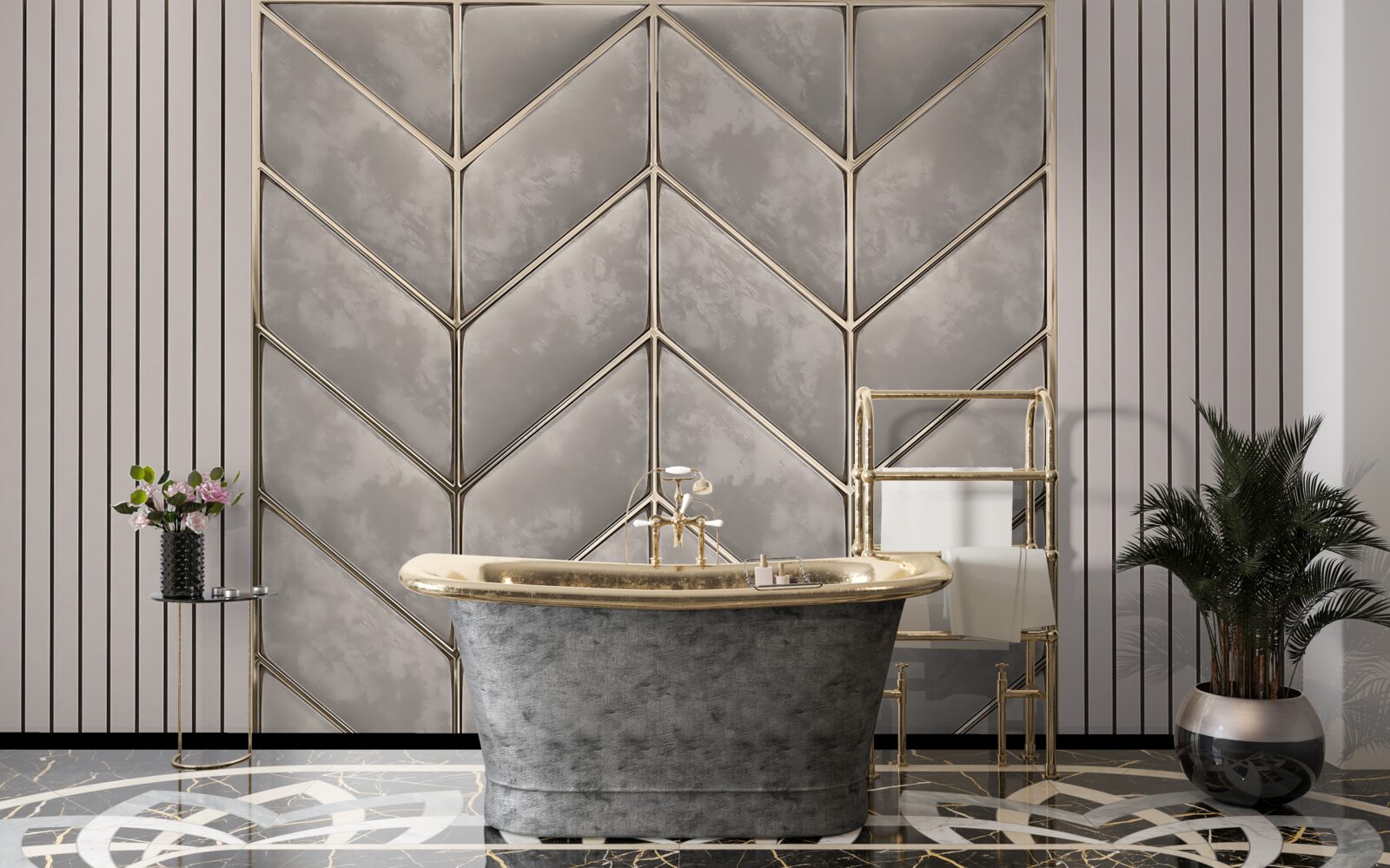 Papier peint texture gris-or