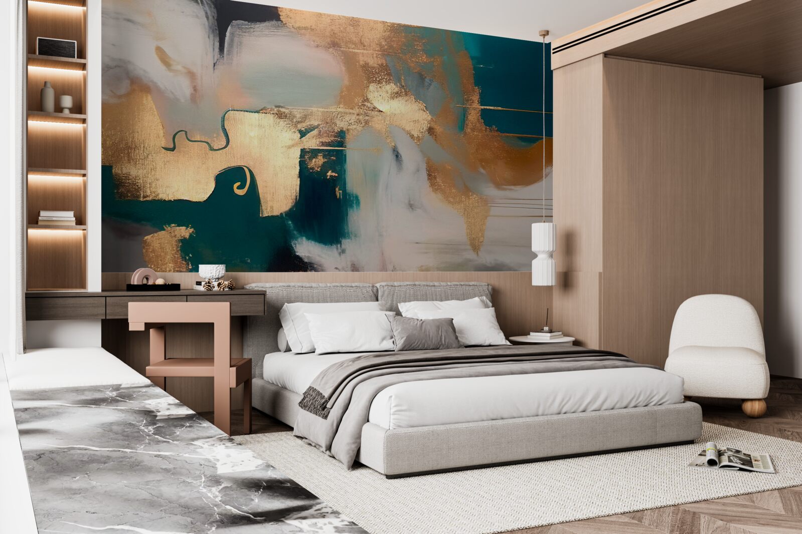 Papier peint or maculé sur marbre gris