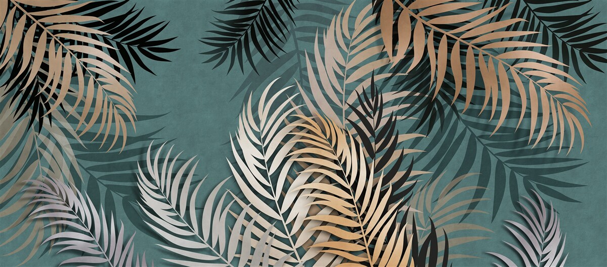 Papier peint fougère dorée la nuit