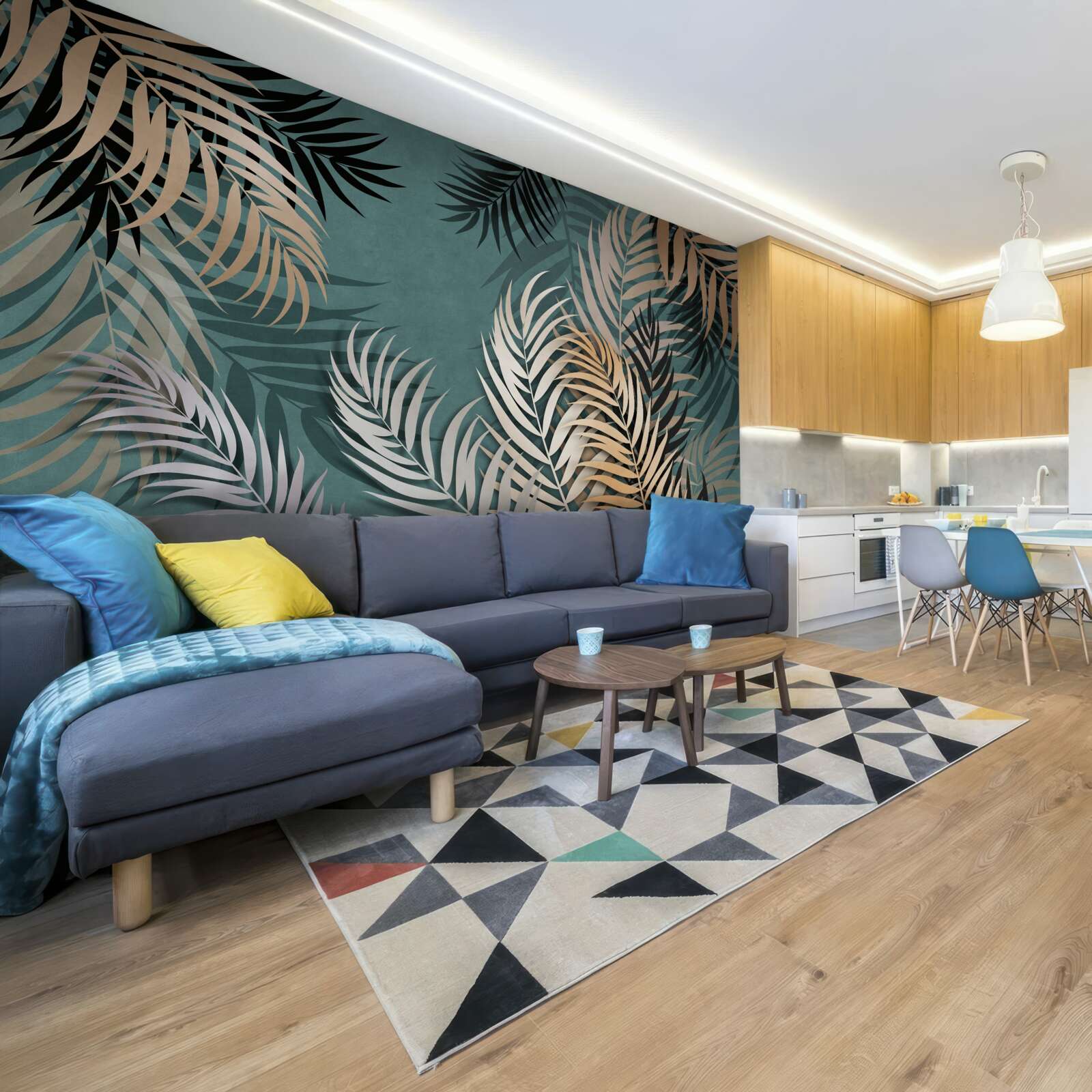 Papier peint fougère dorée la nuit