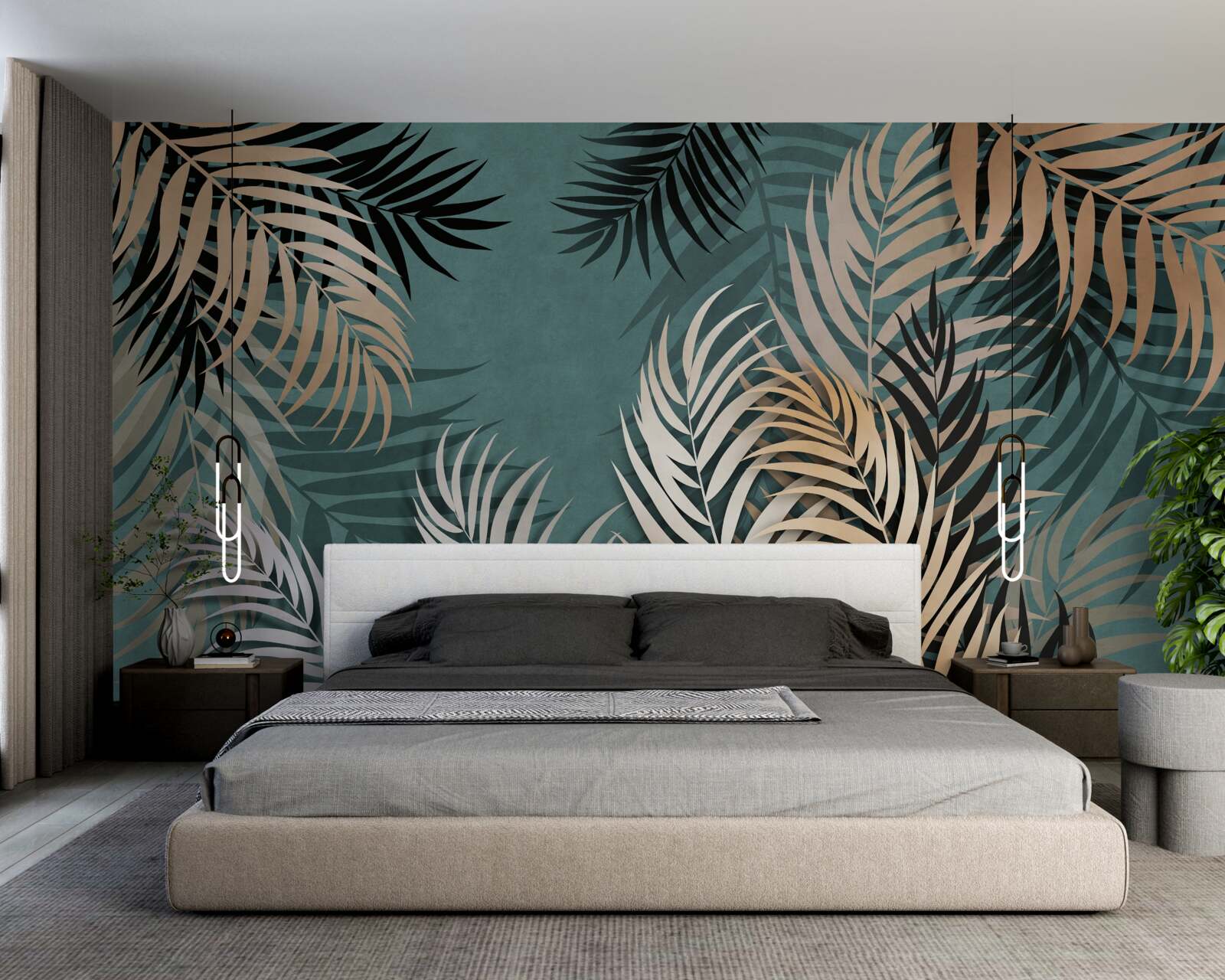 Papier peint fougère dorée la nuit