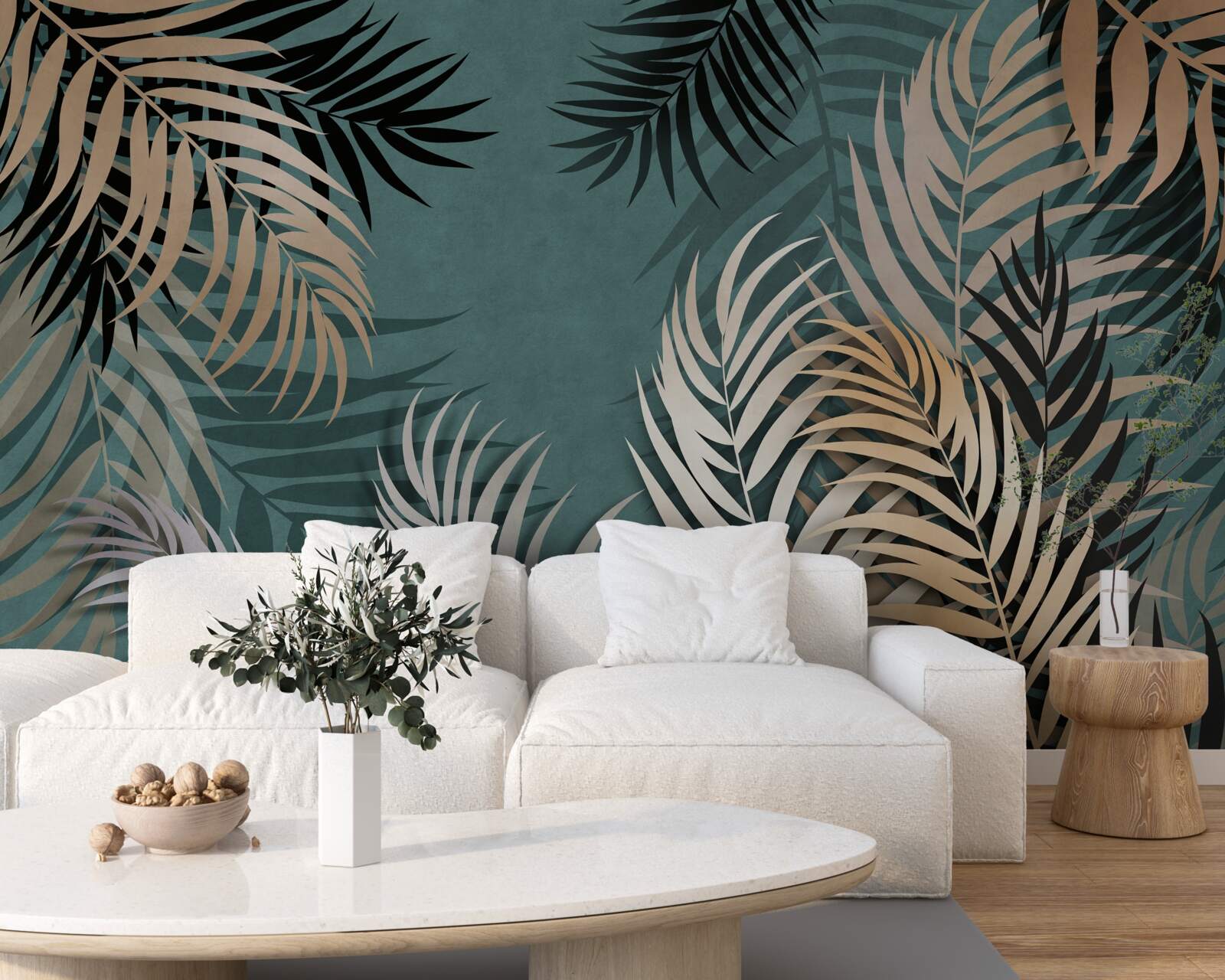 Papier peint fougère dorée la nuit