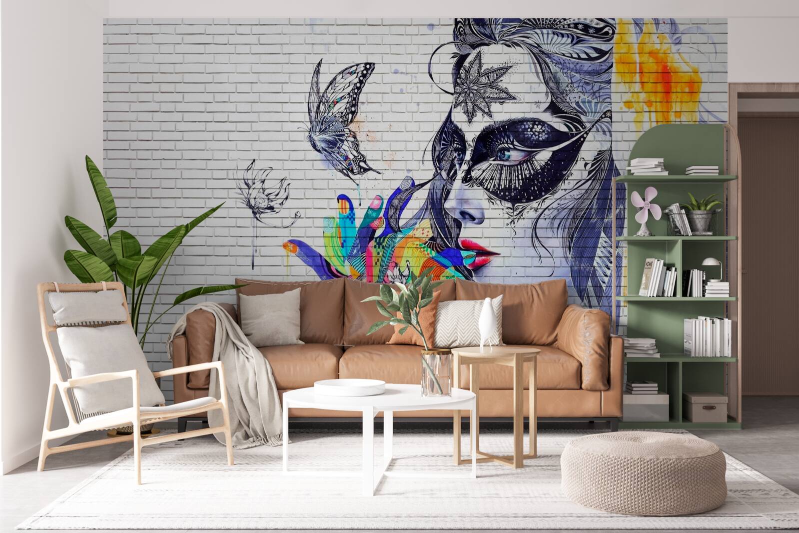 Papier peint image d'une fille portant un masque dans un style abstrait