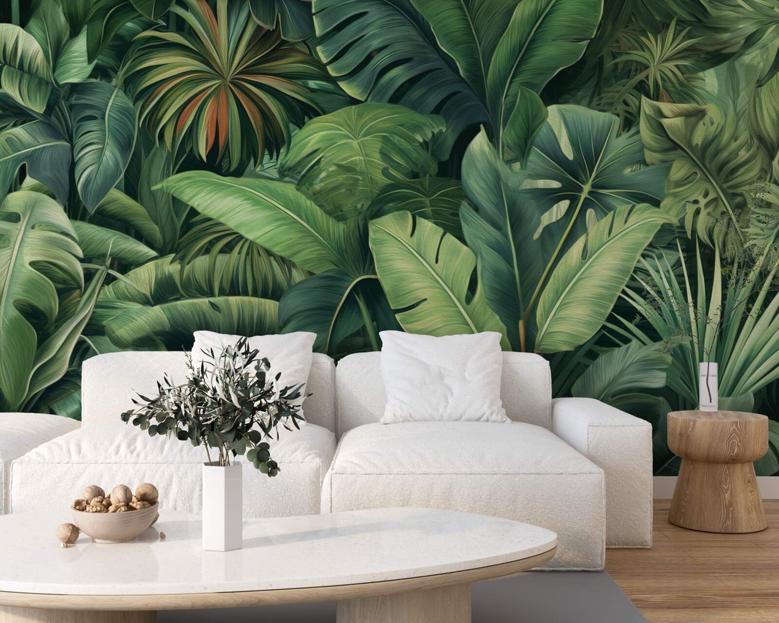 Papier peint grandes feuilles vertes dans la jungle