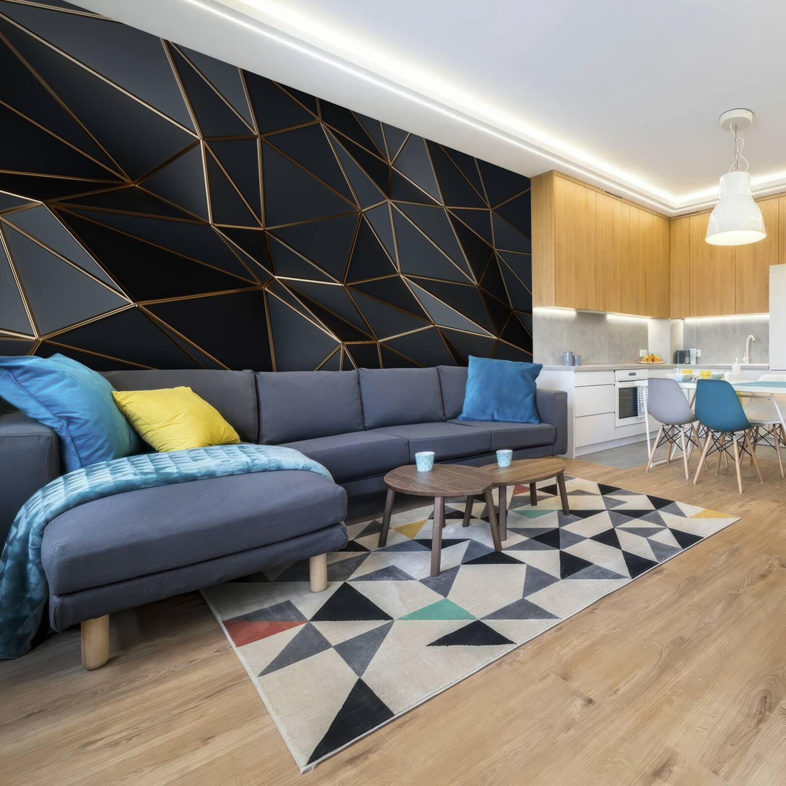 Papier peint figures tridimensionnelles en noir avec effet tridimensionnel