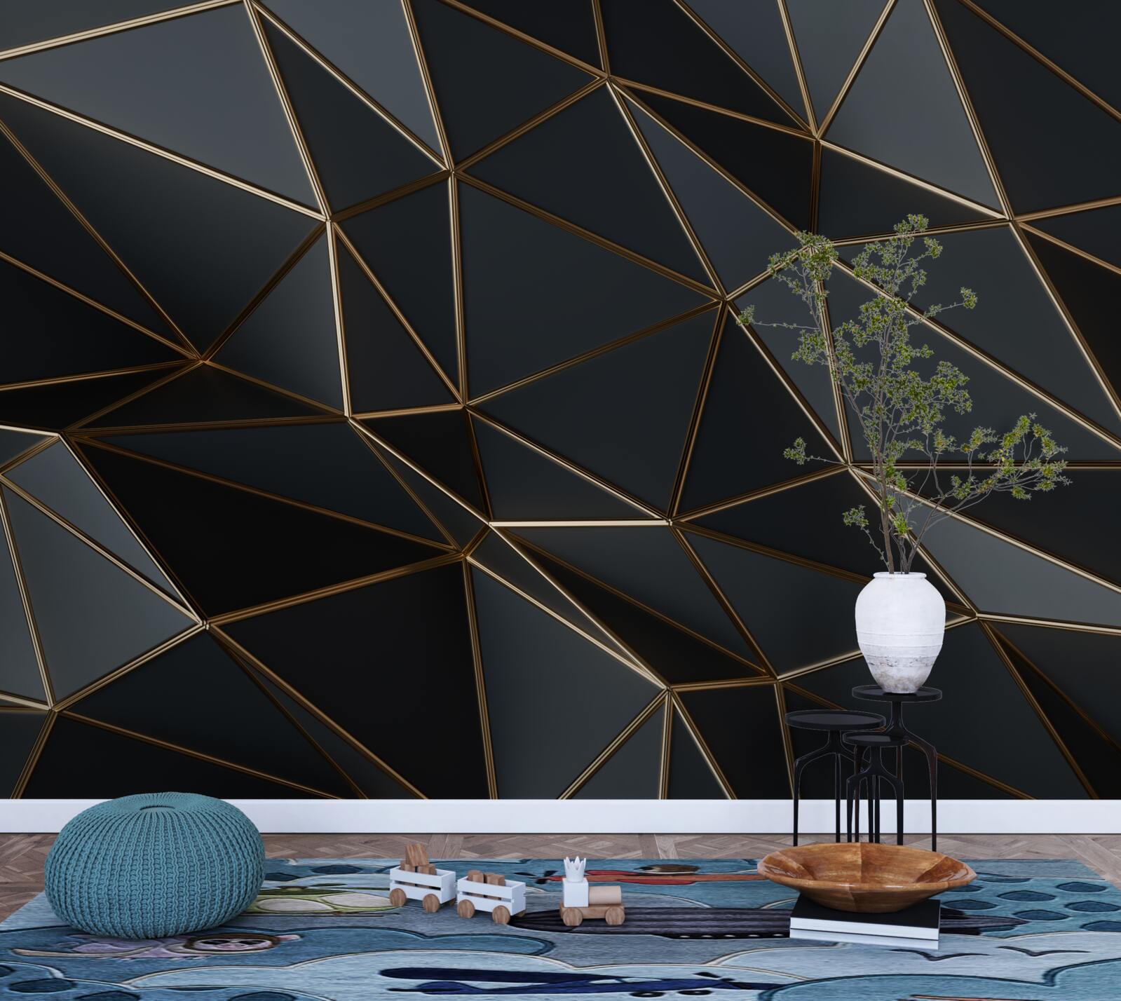 Papier peint figures tridimensionnelles en noir avec effet tridimensionnel