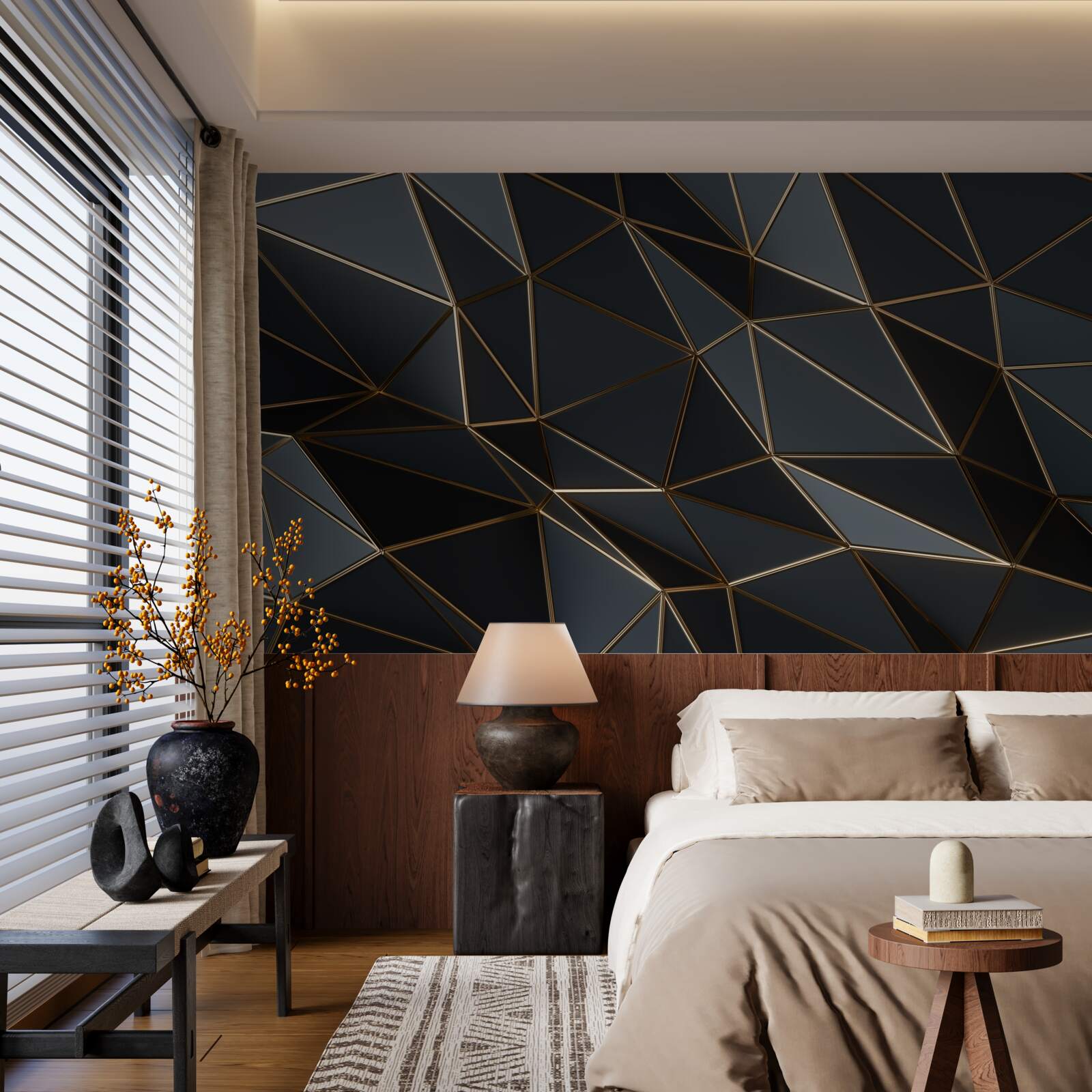 Papier peint figures tridimensionnelles en noir avec effet tridimensionnel