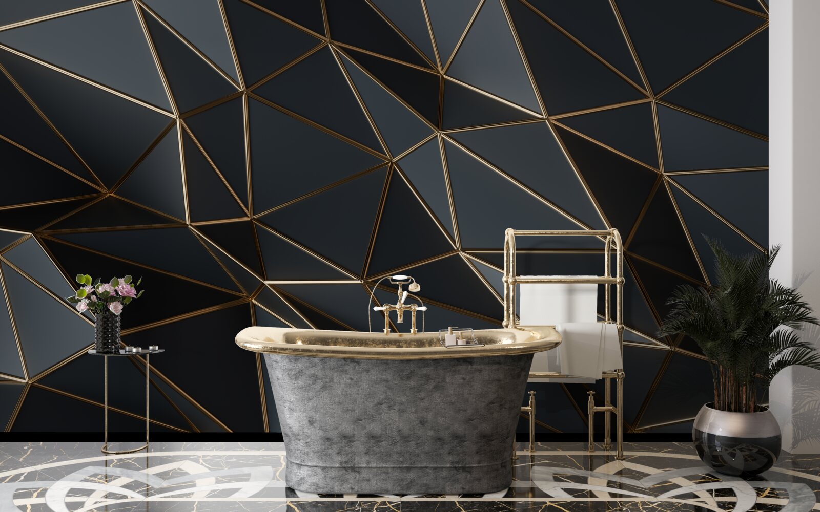 Papier peint figures tridimensionnelles en noir avec effet tridimensionnel