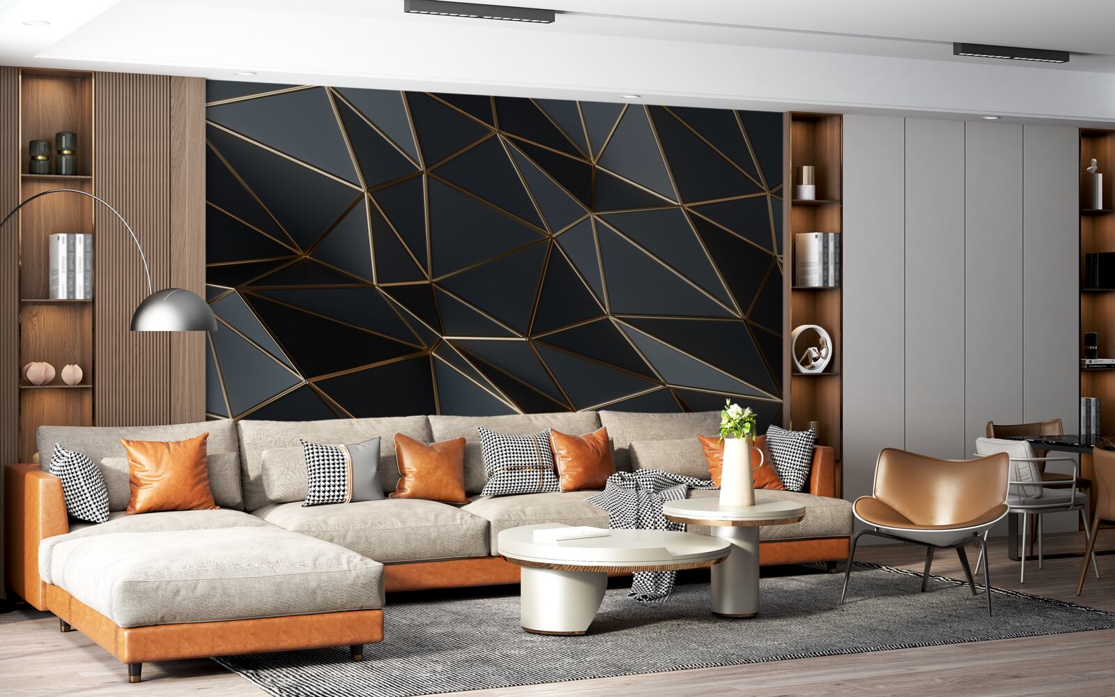 Papier peint figures tridimensionnelles en noir avec effet tridimensionnel