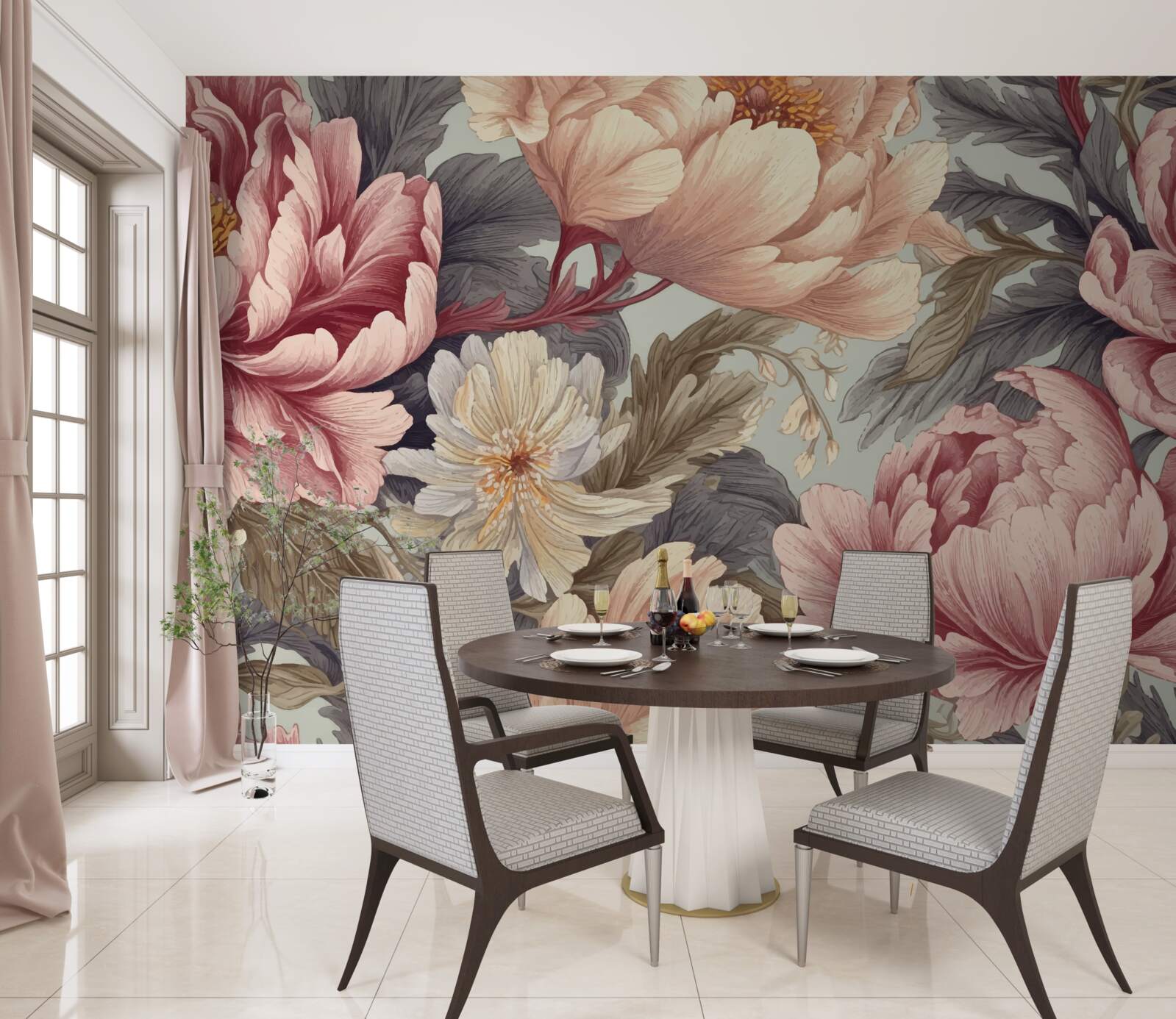 Papier peint grandes fleurs au stade du bouton