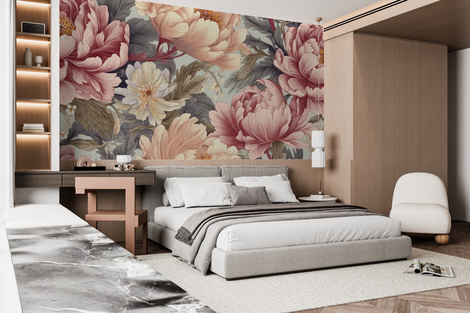 Papier peint grandes fleurs au stade du bouton