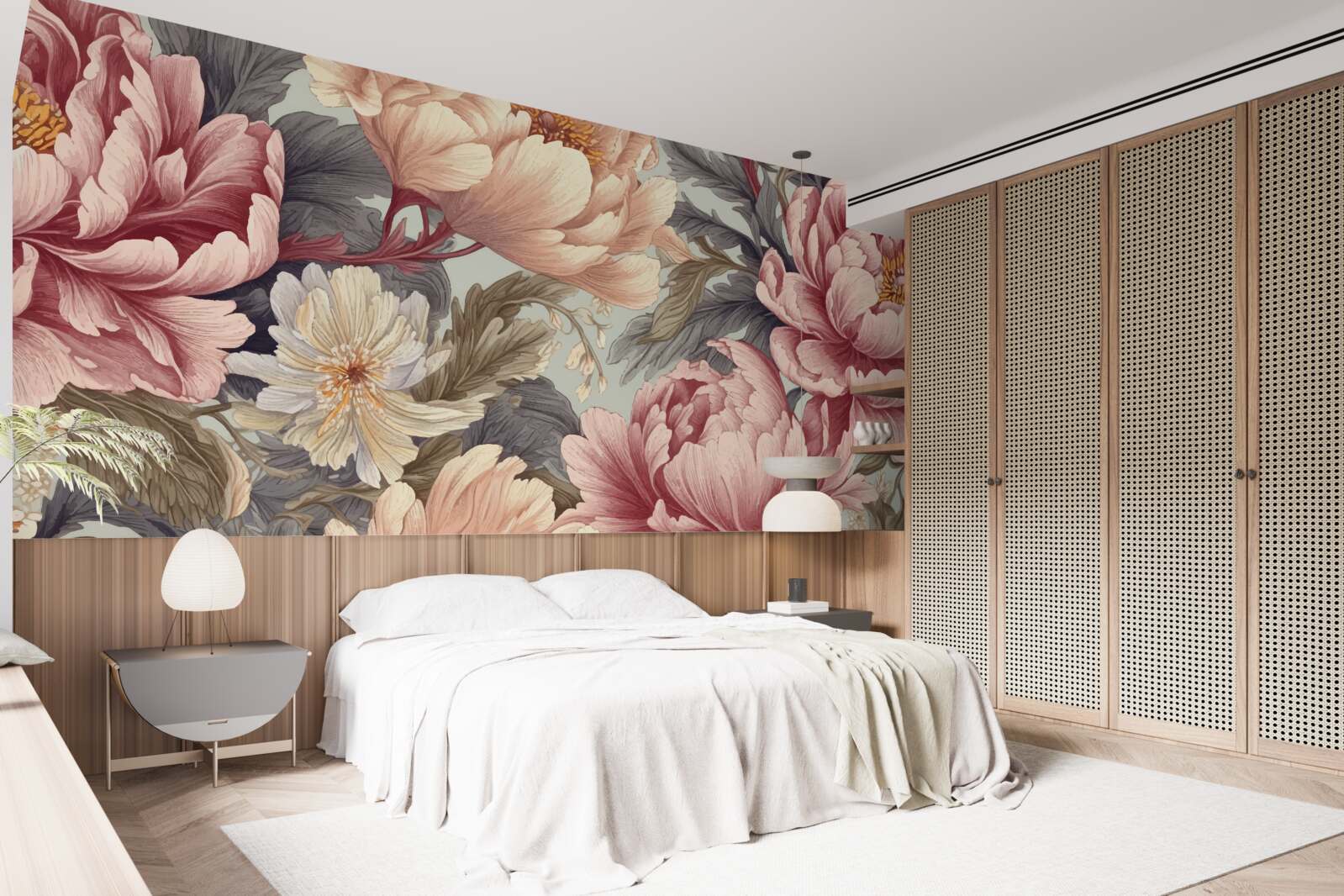 Papier peint grandes fleurs au stade du bouton