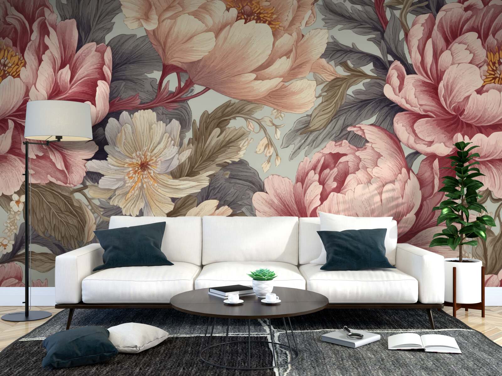 Papier peint grandes fleurs au stade du bouton