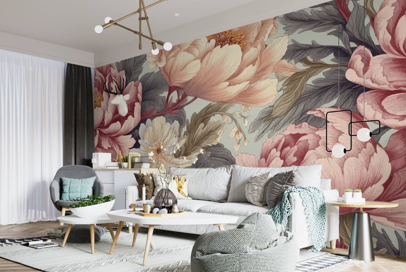 Papier peint grandes fleurs au stade du bouton