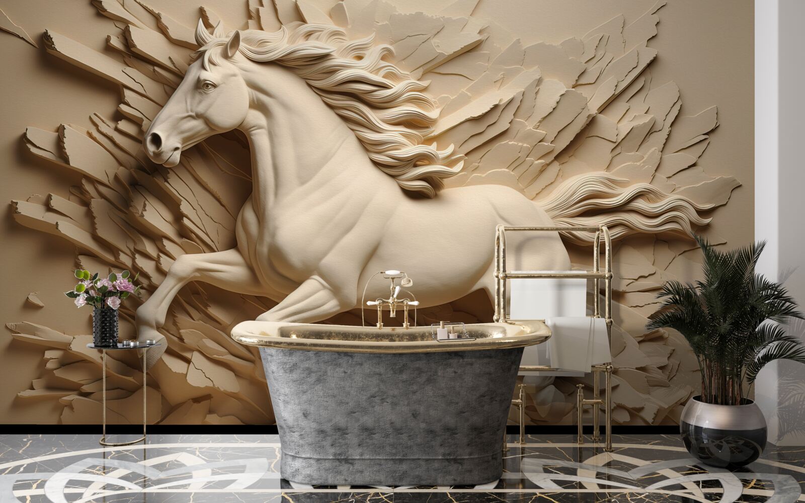 Papier peint Image 3d d'un cheval qui court