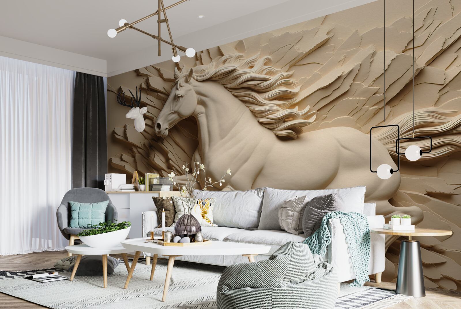 Papier peint Image 3d d'un cheval qui court