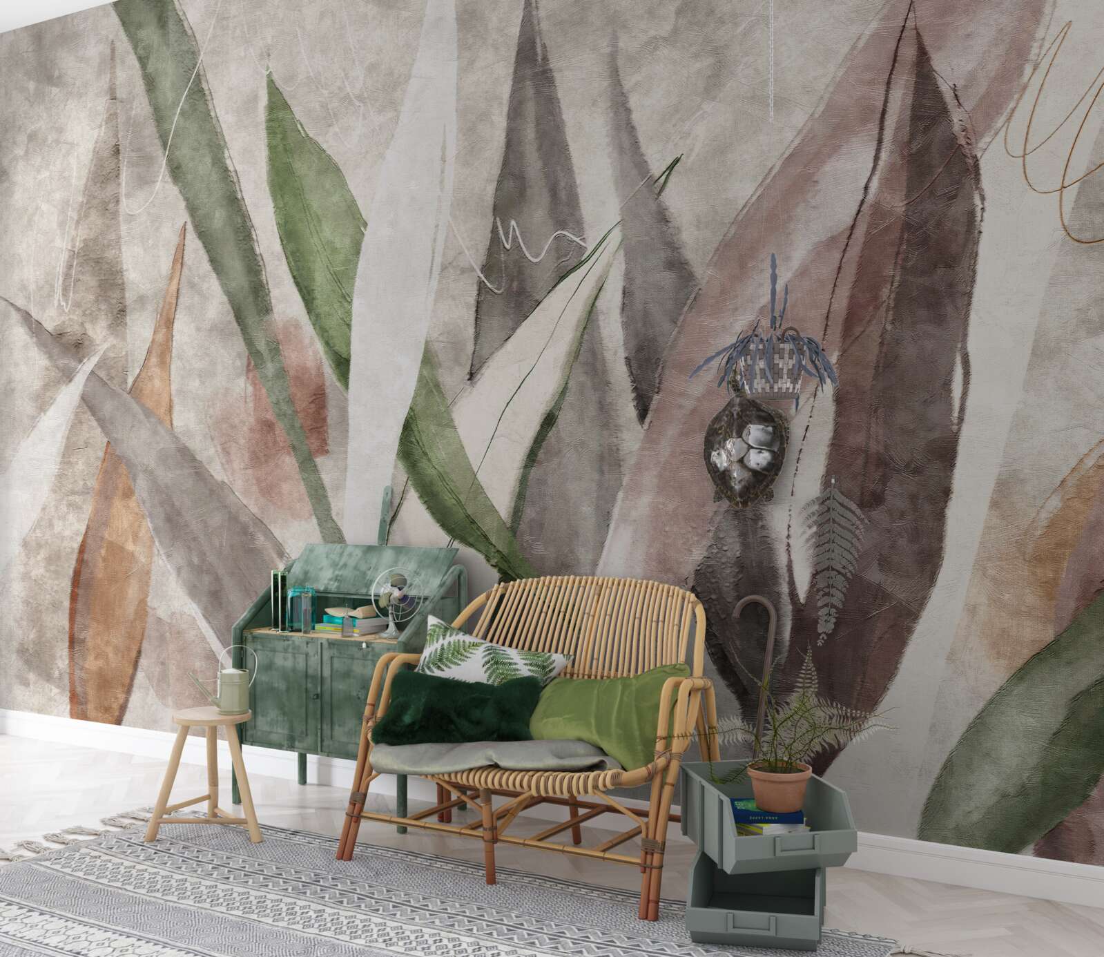 Papier peint feuilles de jungle colorées étirées en longueur