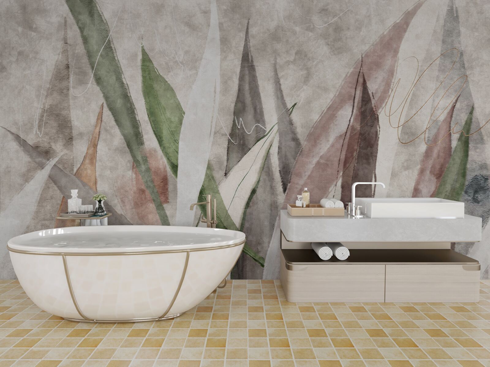 Papier peint feuilles de jungle colorées étirées en longueur