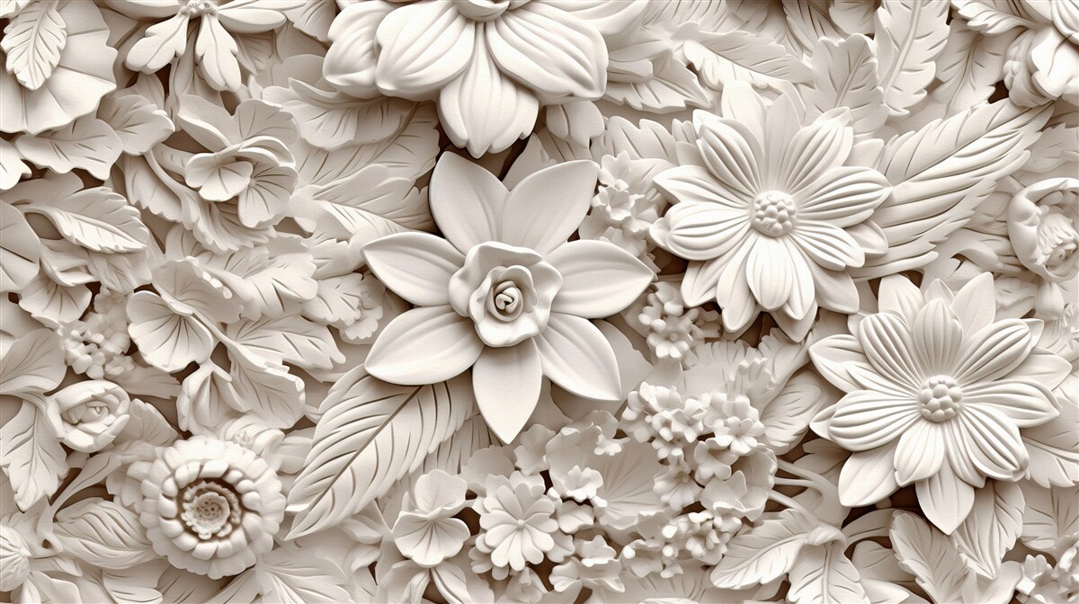 Papier peint composition florale en plâtre
