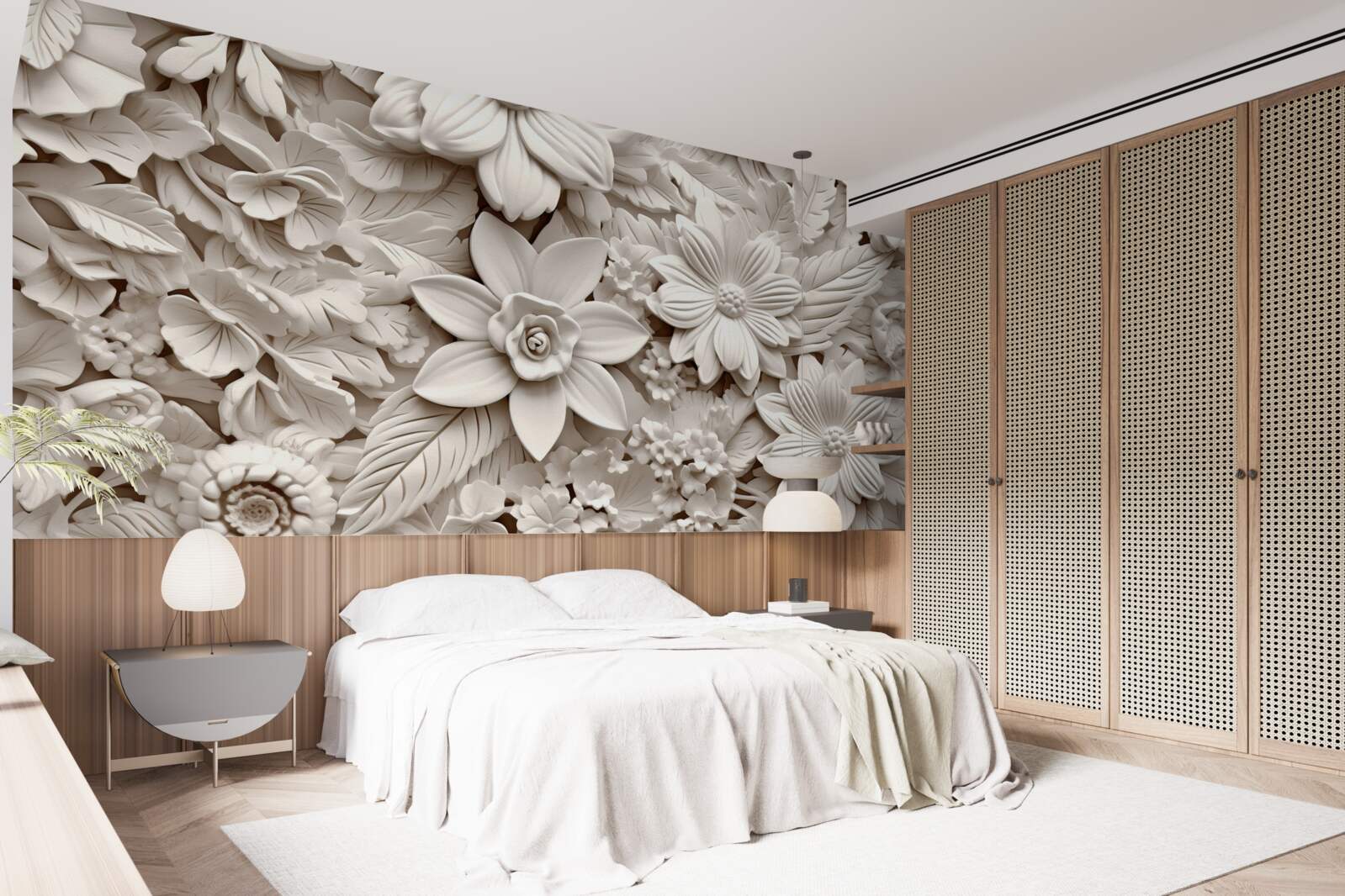 Papier peint composition florale en plâtre