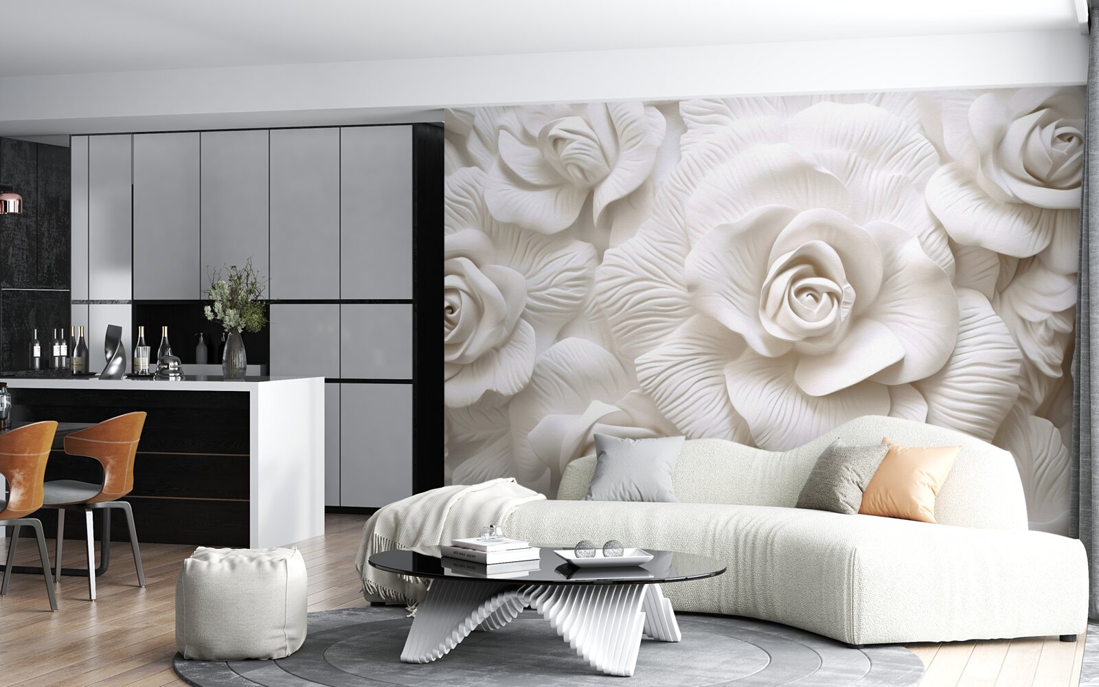 Papier peint Les roses en relief sont délicates