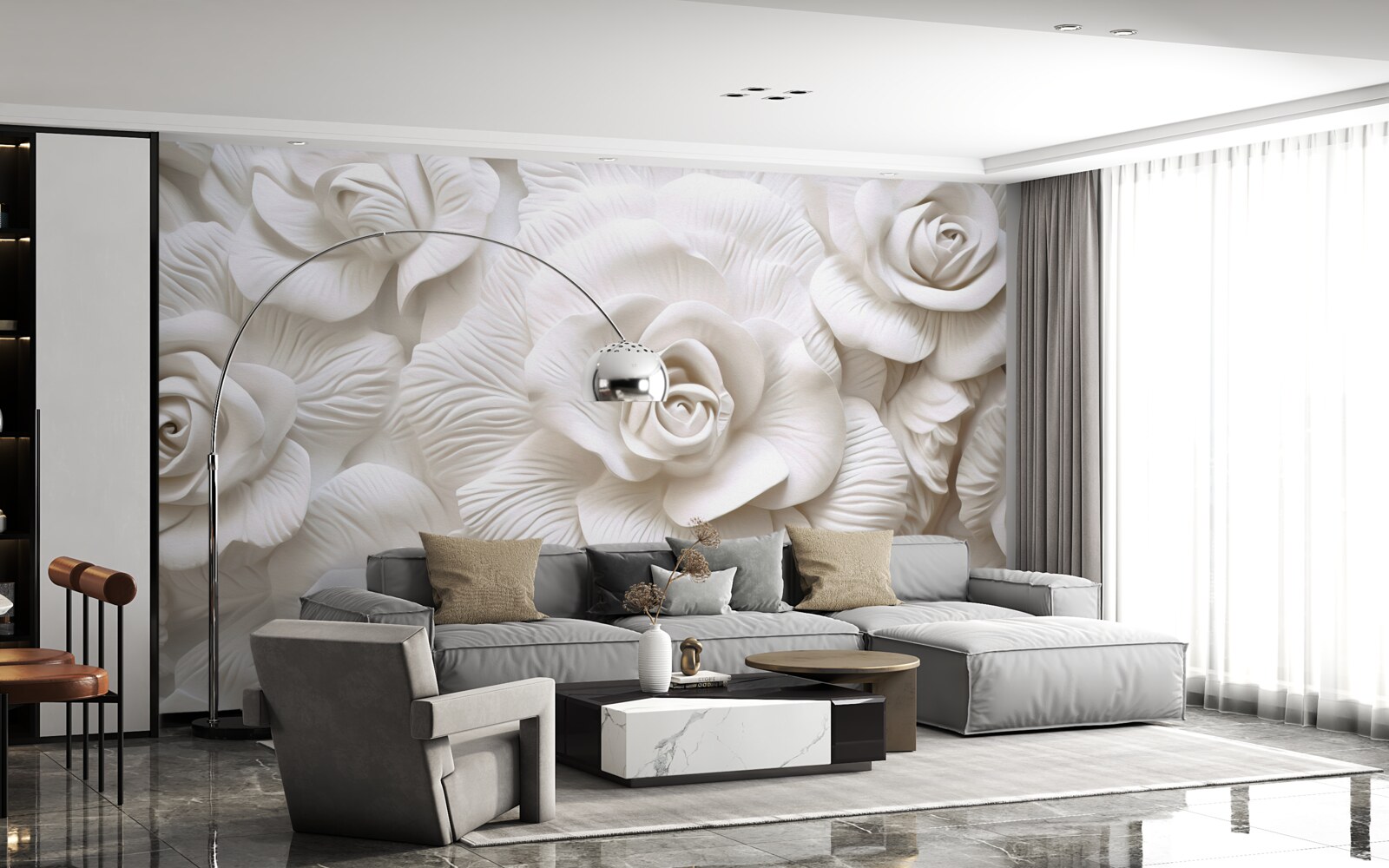 Papier peint Les roses en relief sont délicates