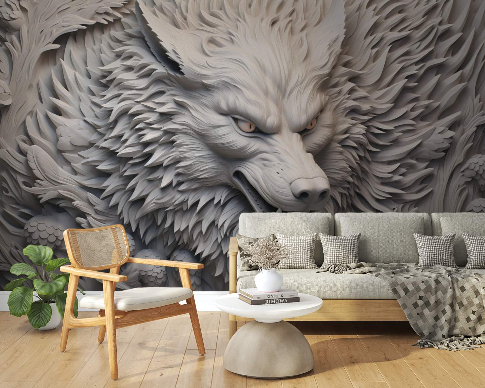 Papier peint le puissant rugissement du loup crée une image aux multiples facettes