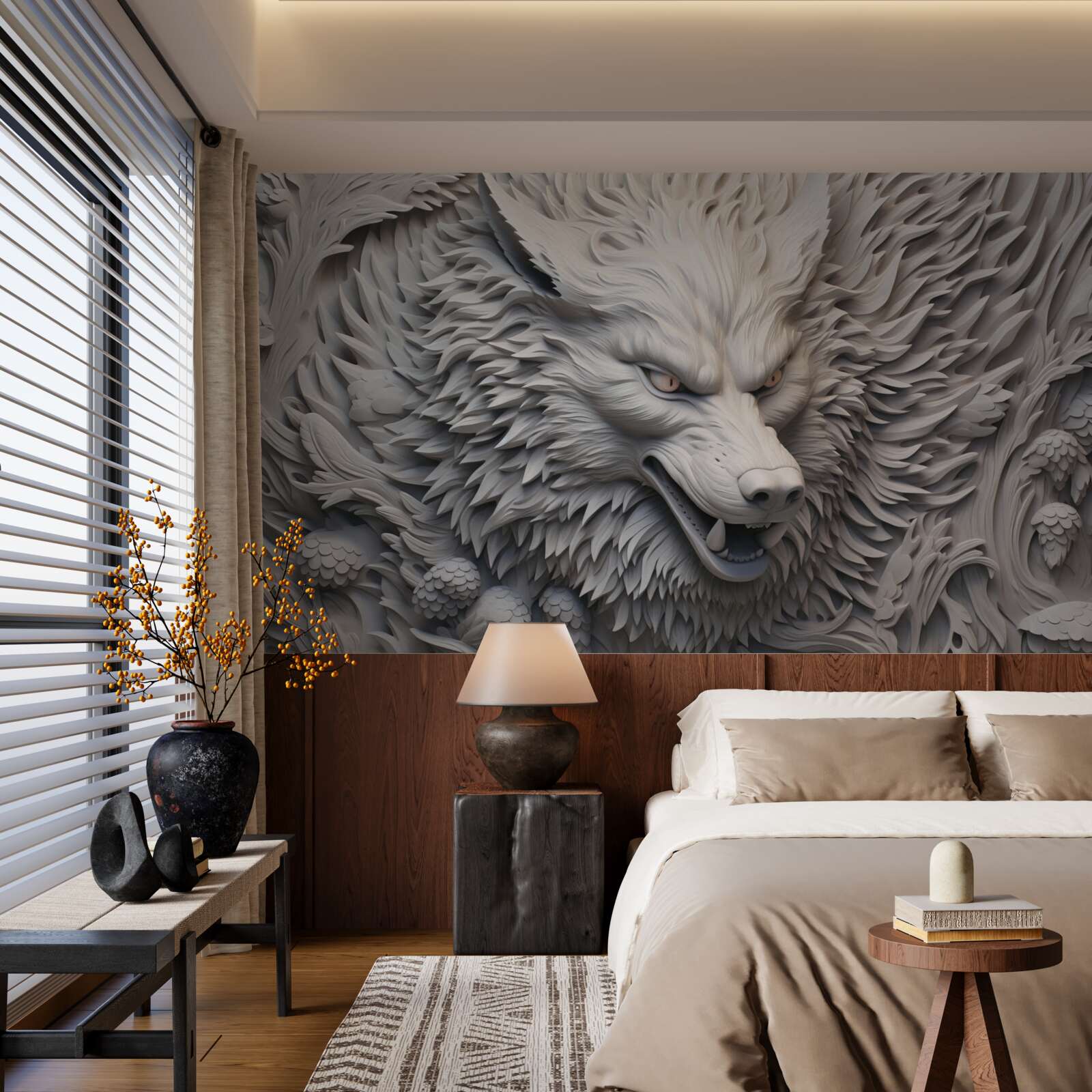 Papier peint le puissant rugissement du loup crée une image aux multiples facettes