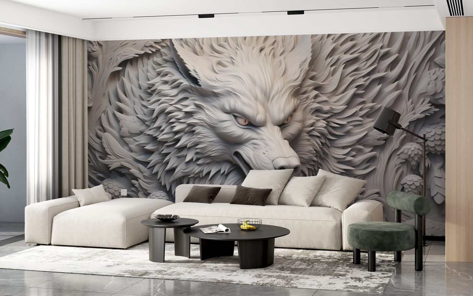 Papier peint le puissant rugissement du loup crée une image aux multiples facettes