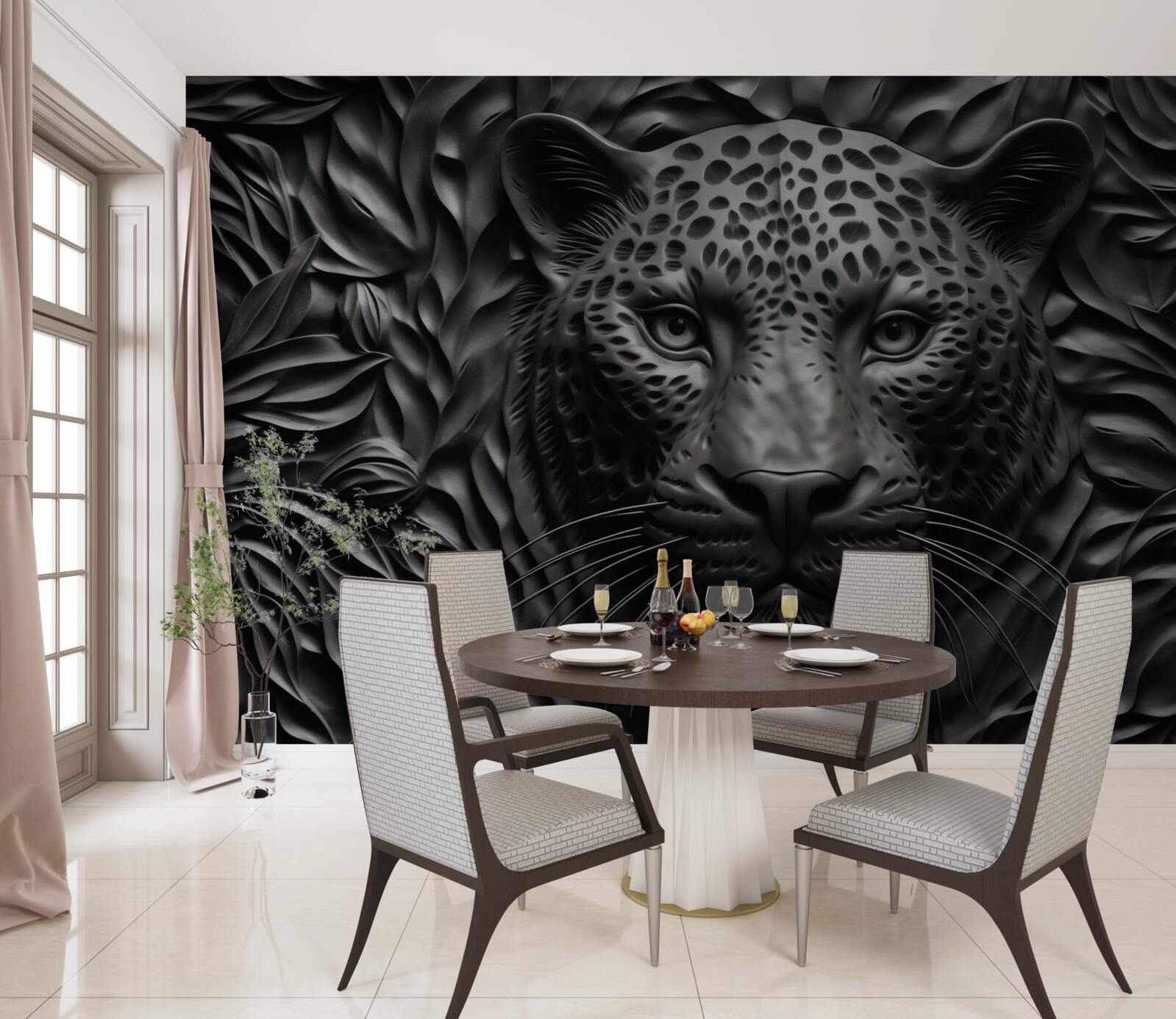 Papier peint tigre noir sur un arbre de taille impressionnante