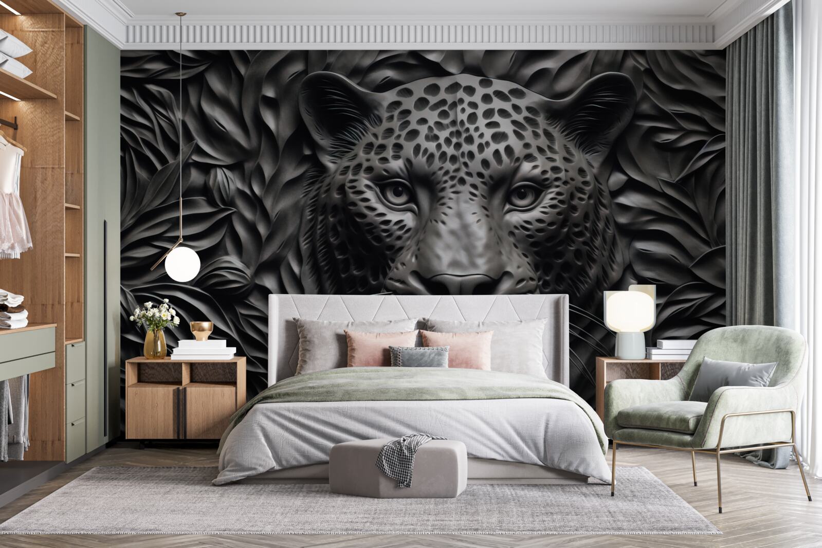 Papier peint tigre noir sur un arbre de taille impressionnante