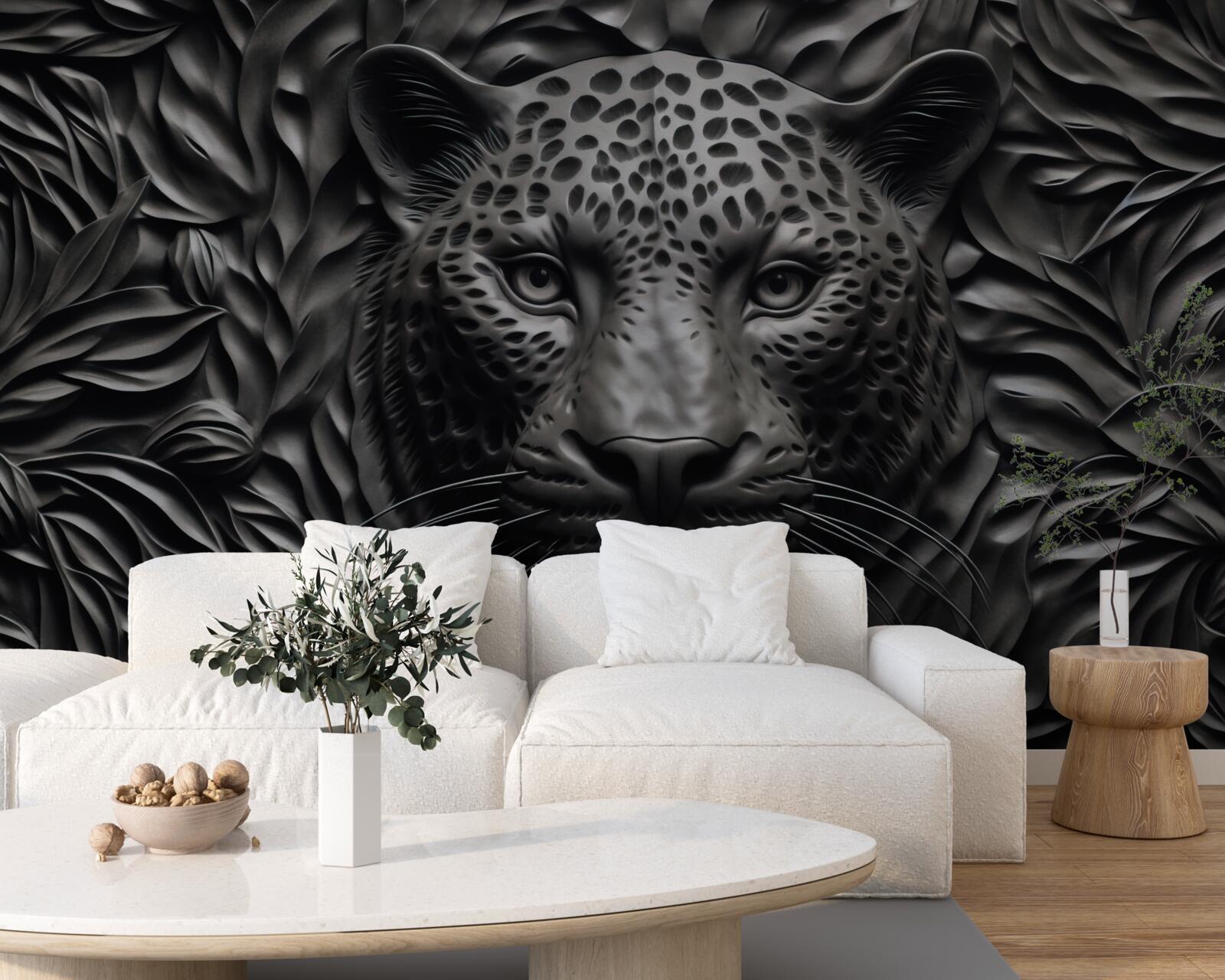 Papier peint tigre noir sur un arbre de taille impressionnante