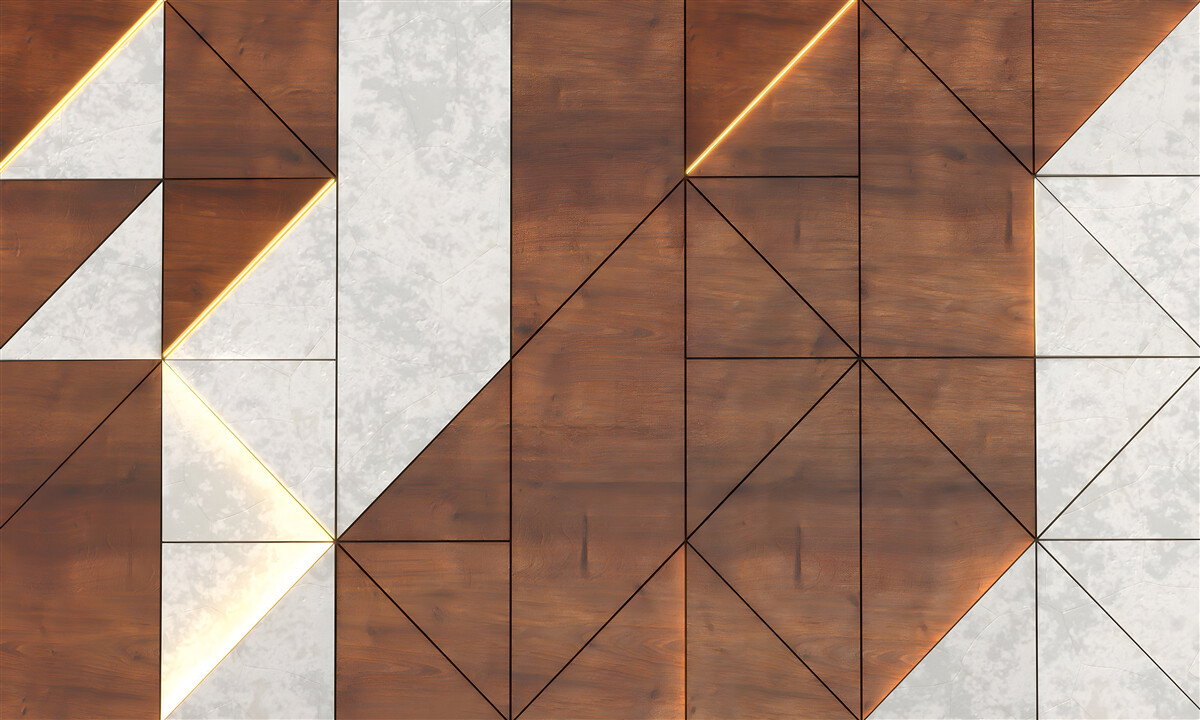 Papier peint formes géométriques sur un sol en bois