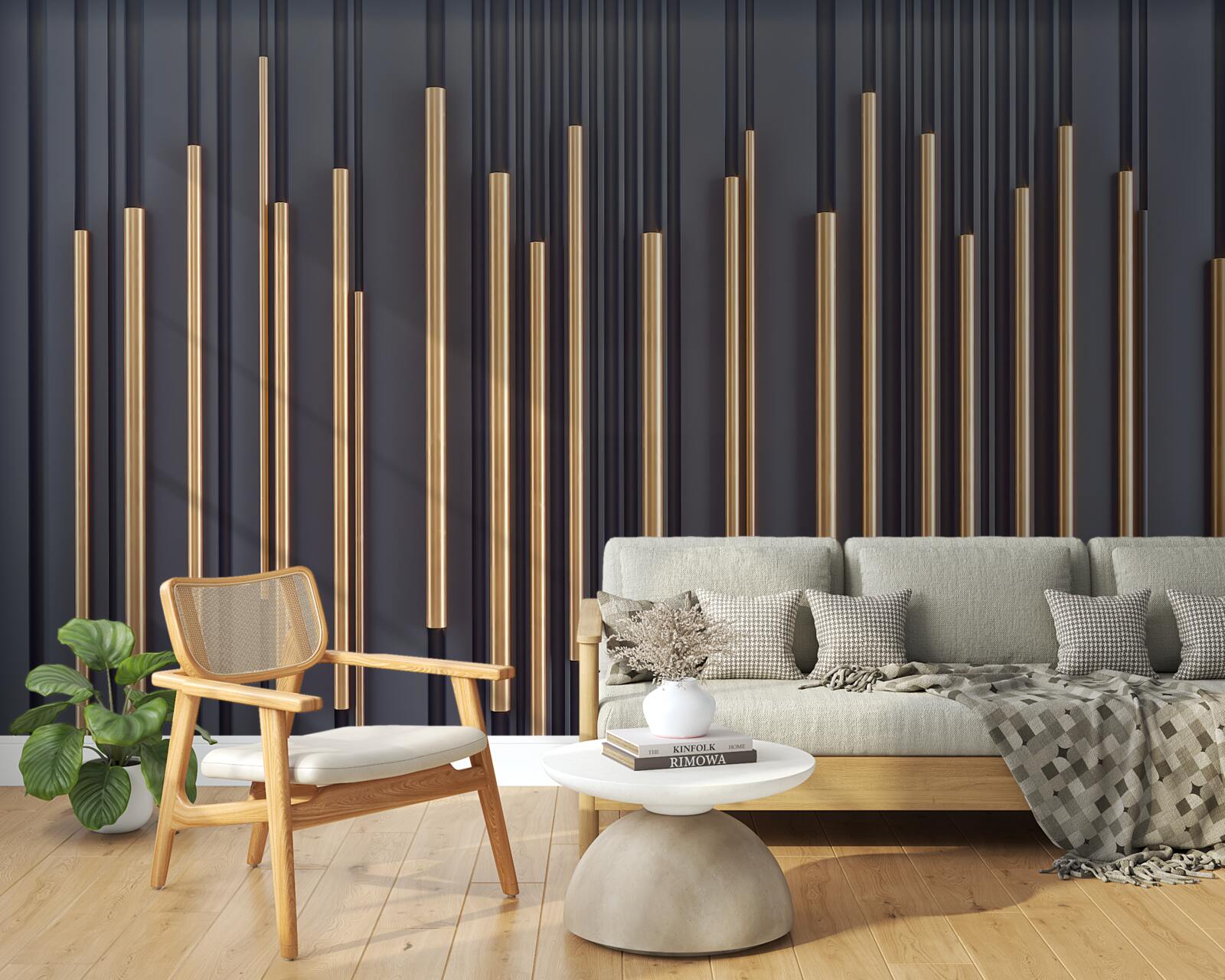 Papier peint inserts dorés sur les lignes verticales