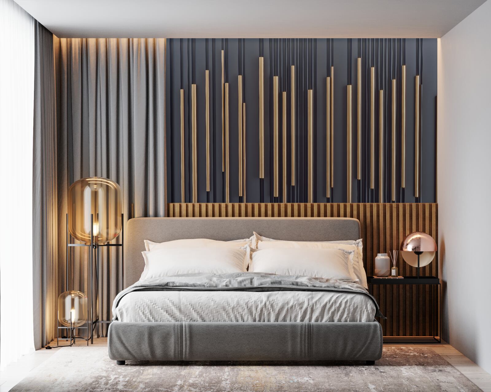 Papier peint inserts dorés sur les lignes verticales