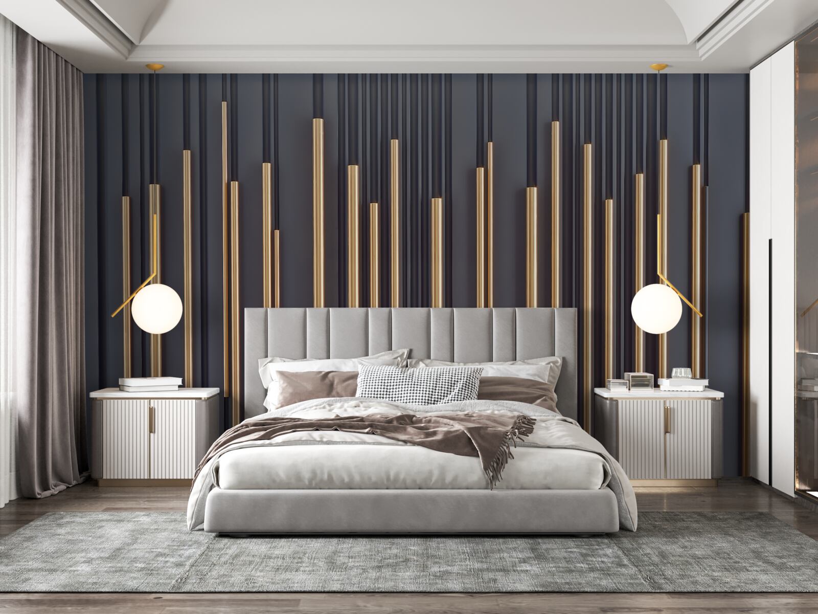 Papier peint inserts dorés sur les lignes verticales