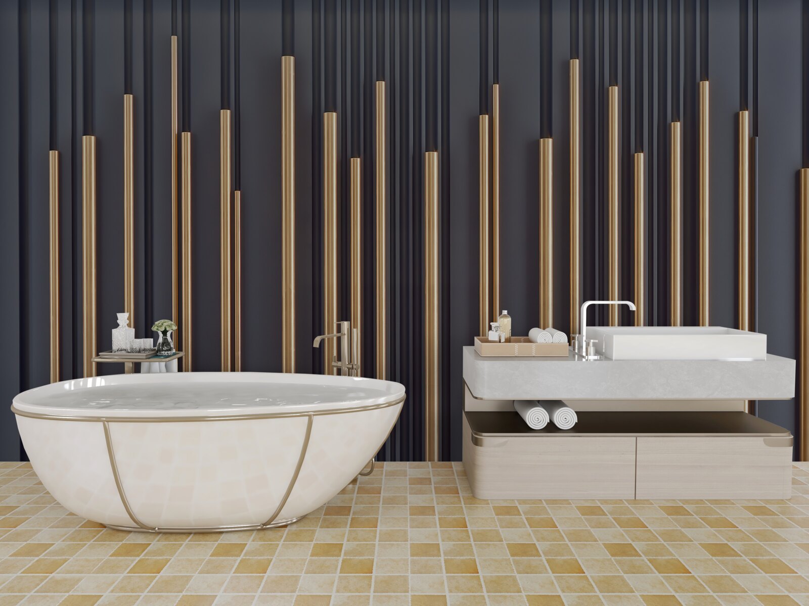 Papier peint inserts dorés sur les lignes verticales