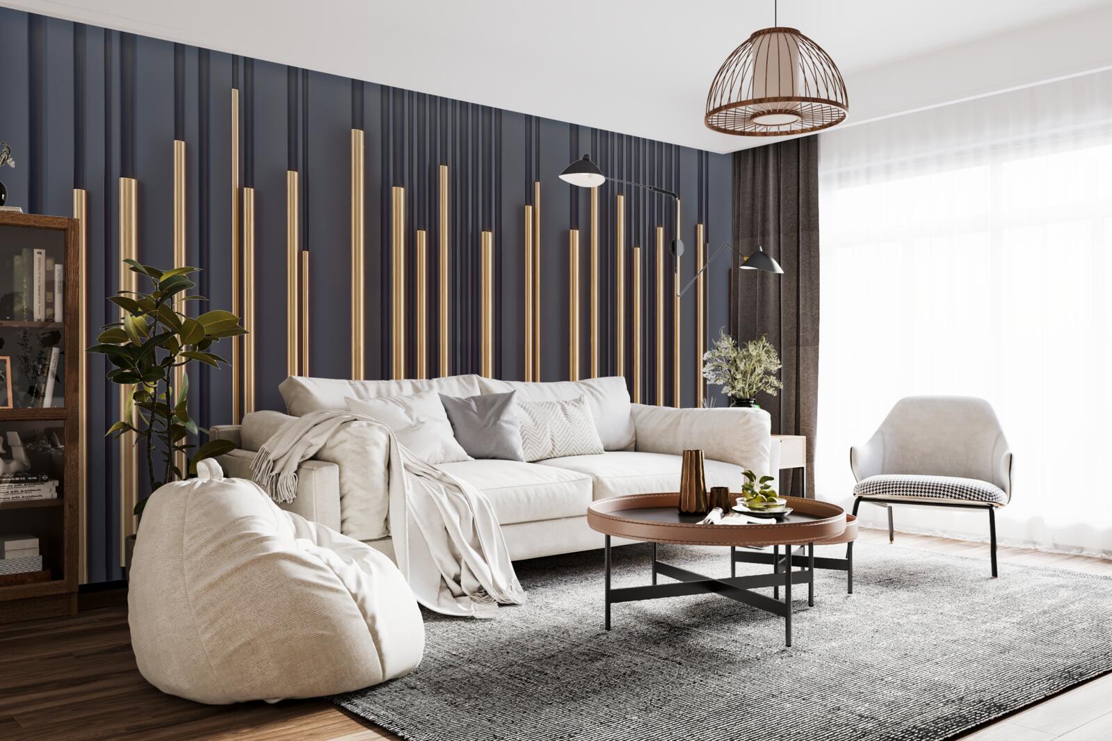 Papier peint inserts dorés sur les lignes verticales