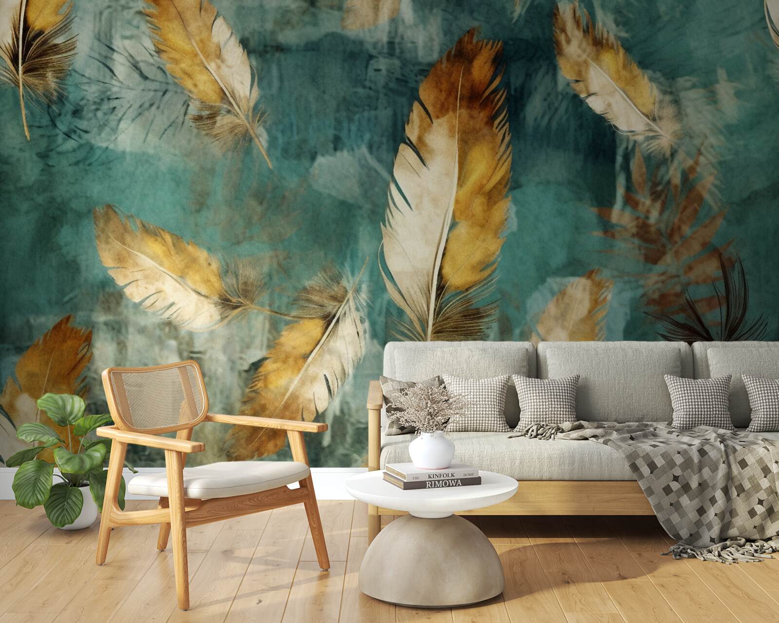 Papier peint feuilles abstraites dorées