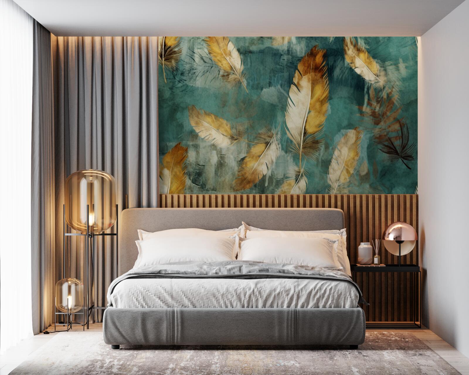 Papier peint feuilles abstraites dorées