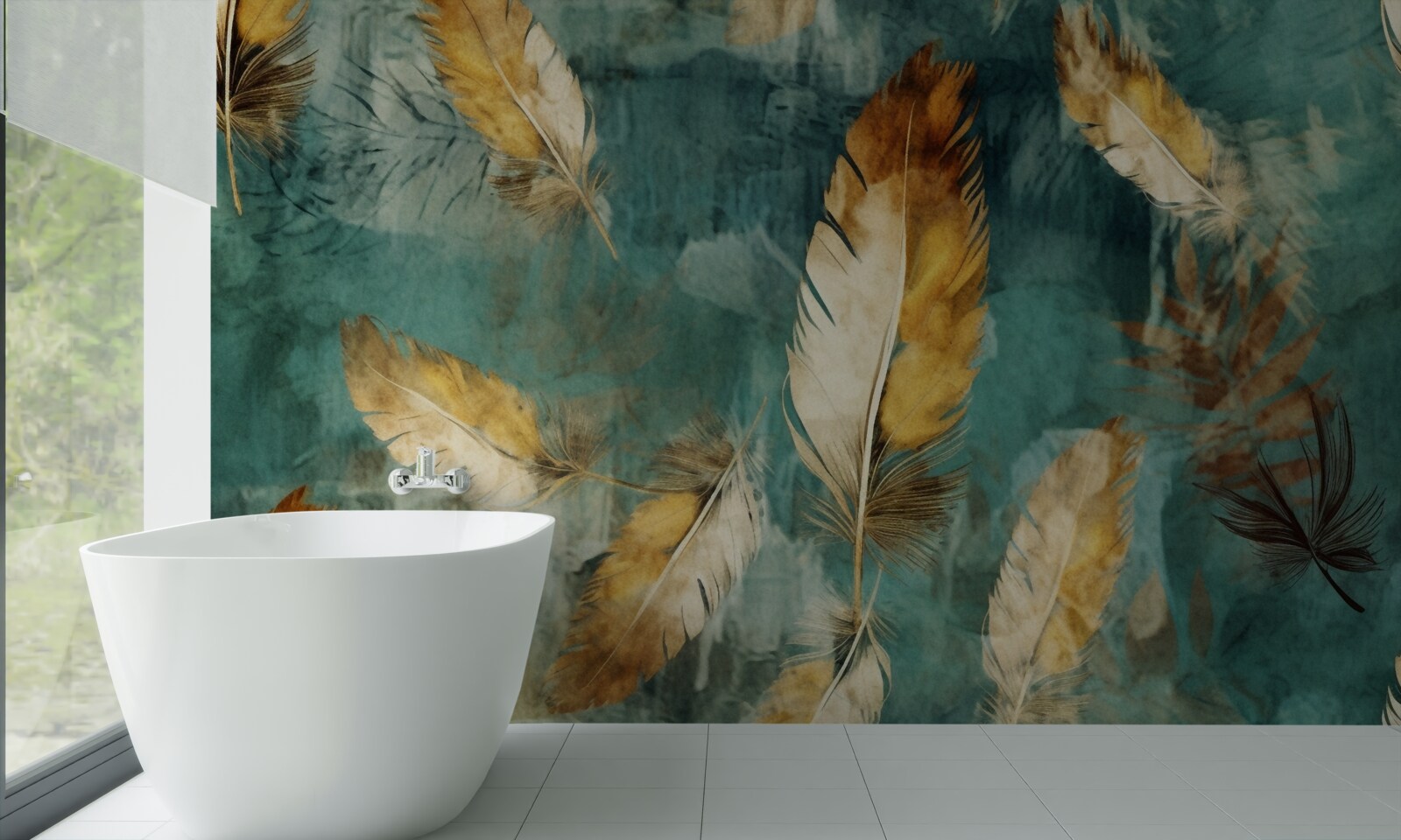 Papier peint feuilles abstraites dorées