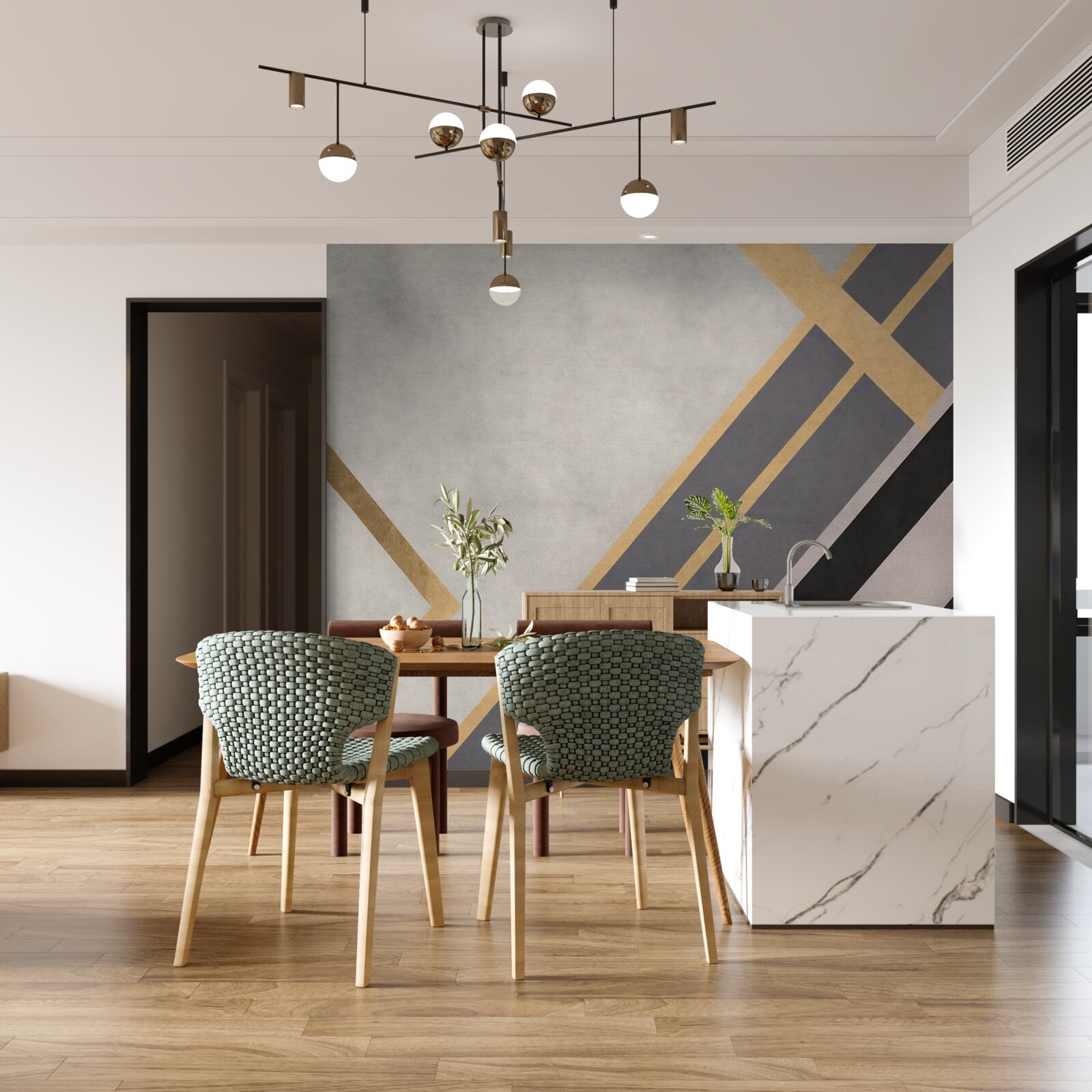 Papier peint les lignes colorées sur les tuiles sont réparties de manière uniforme