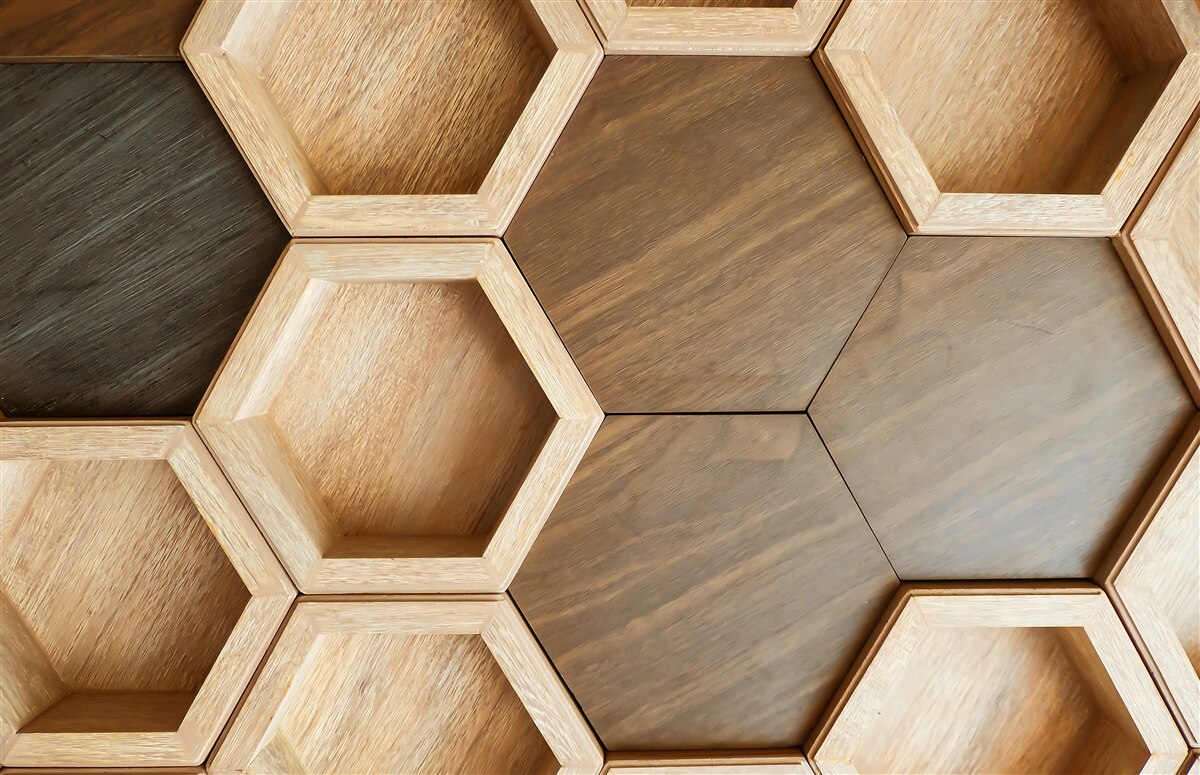 Papier peint cellules en bois multicolores