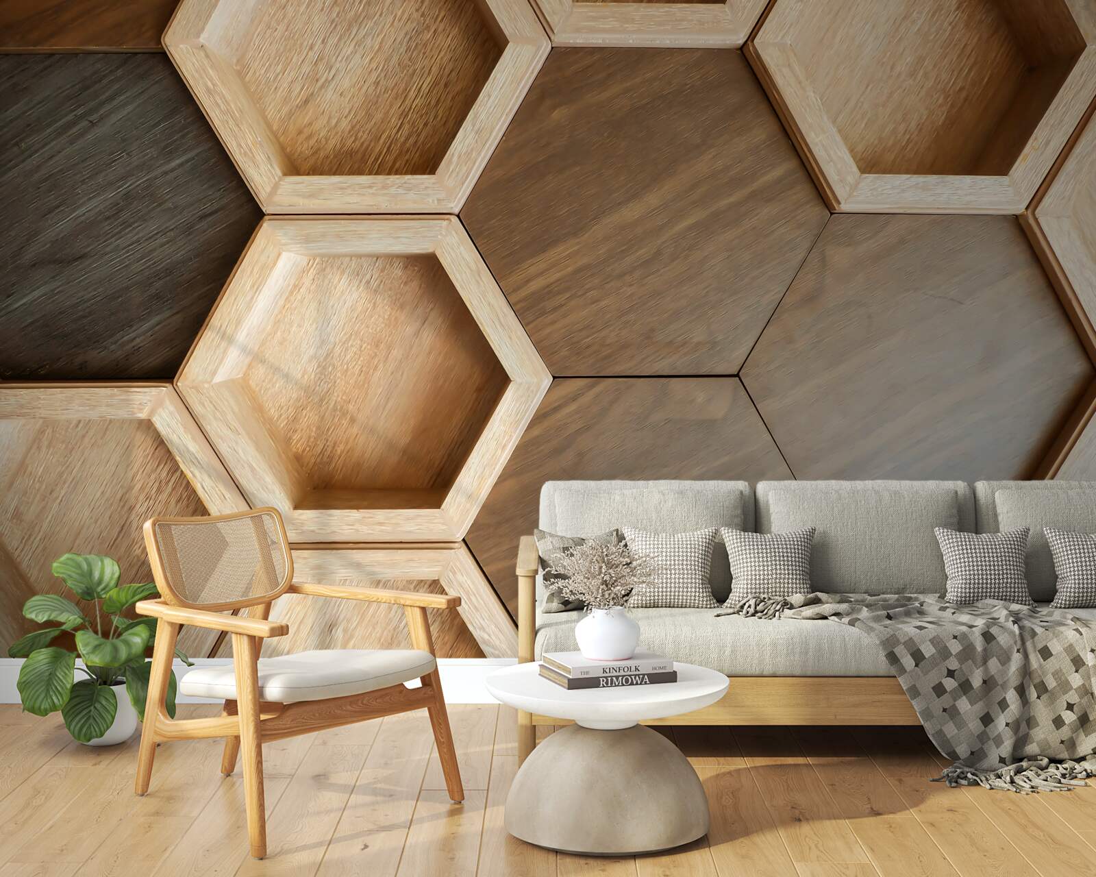 Papier peint cellules en bois multicolores