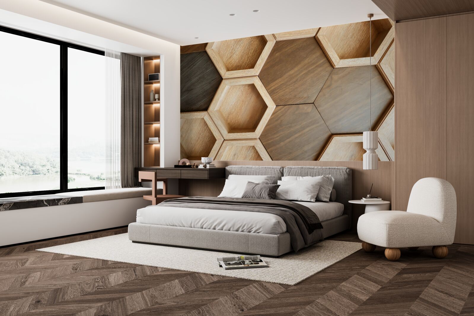 Papier peint cellules en bois multicolores