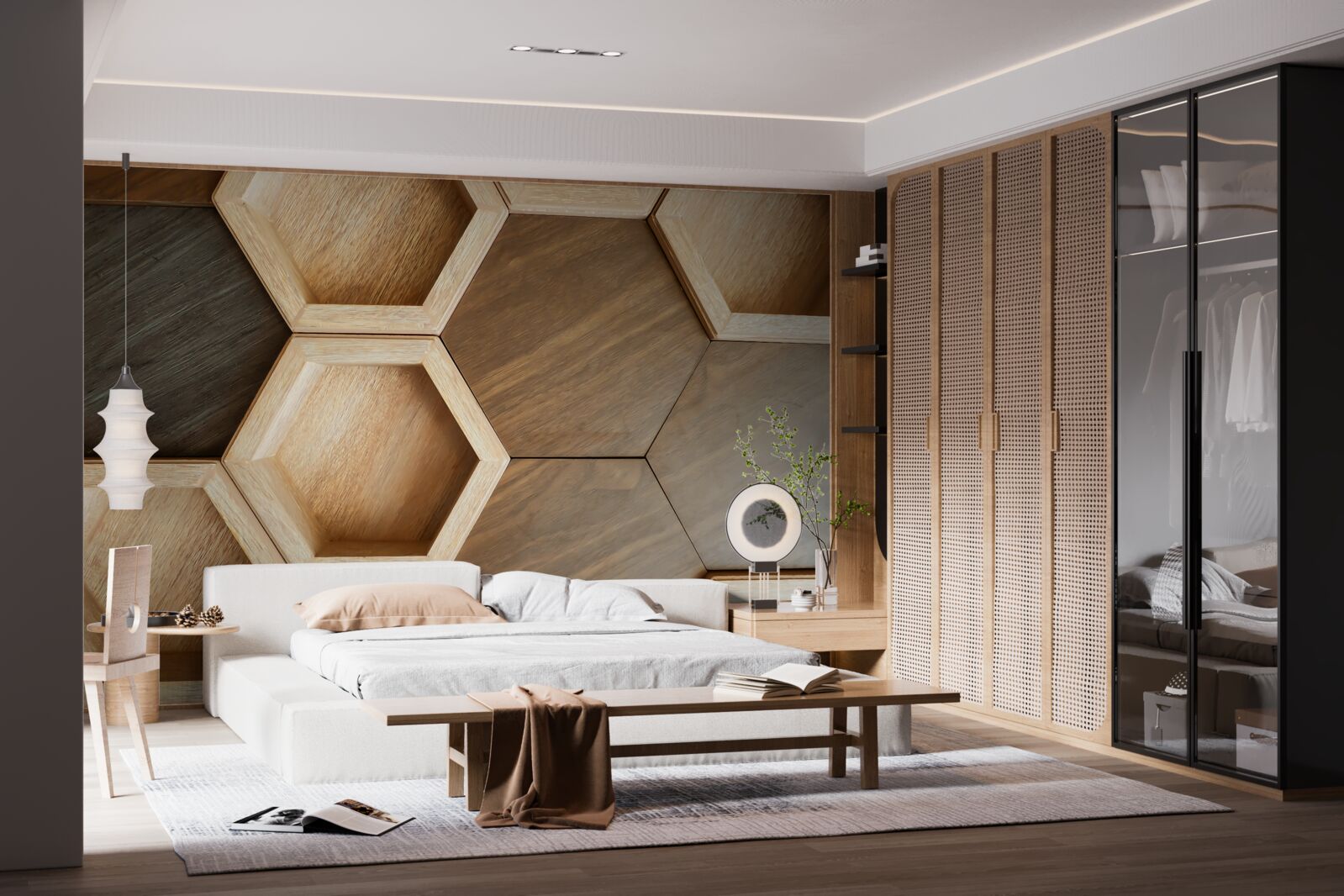 Papier peint cellules en bois multicolores