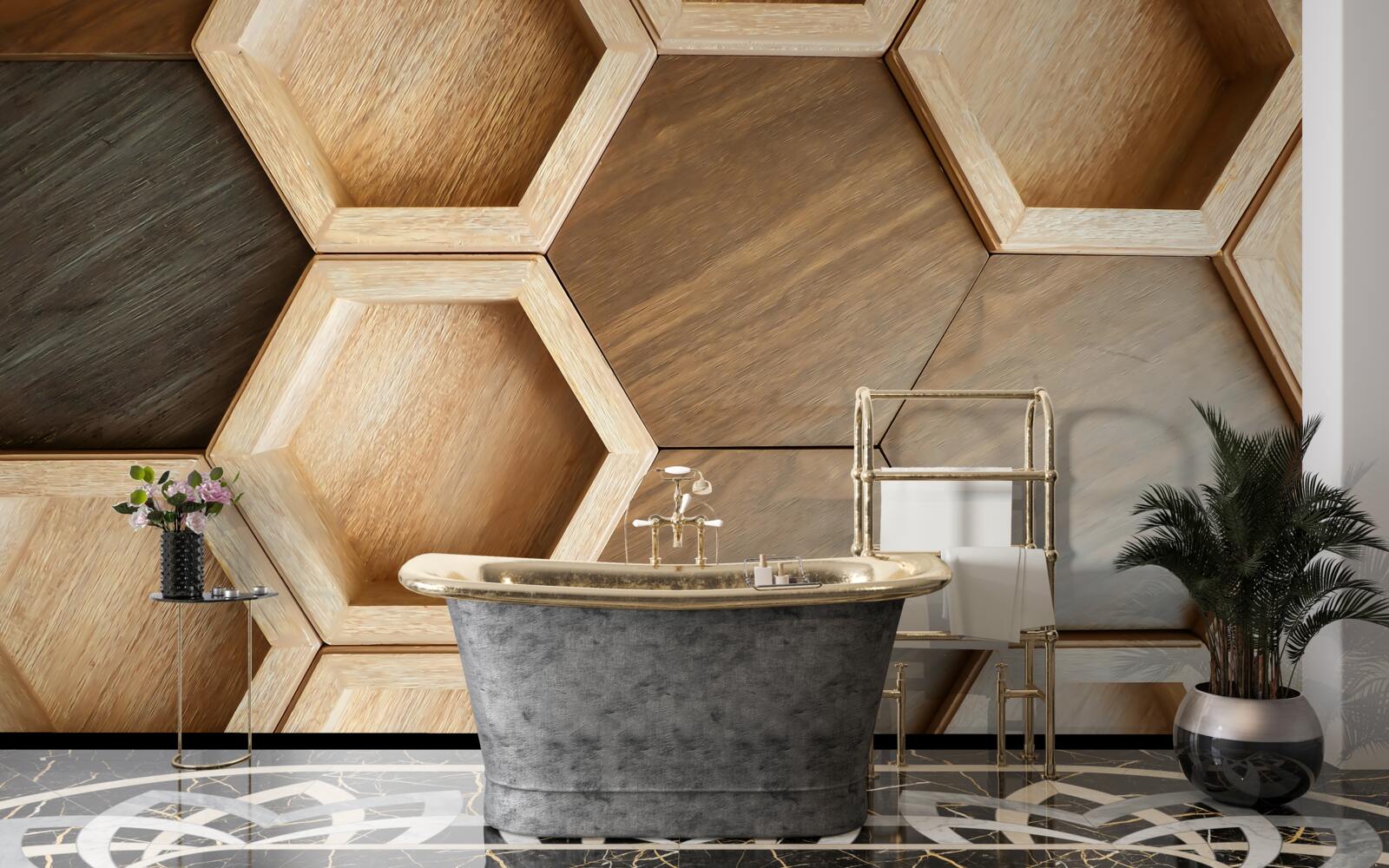 Papier peint cellules en bois multicolores