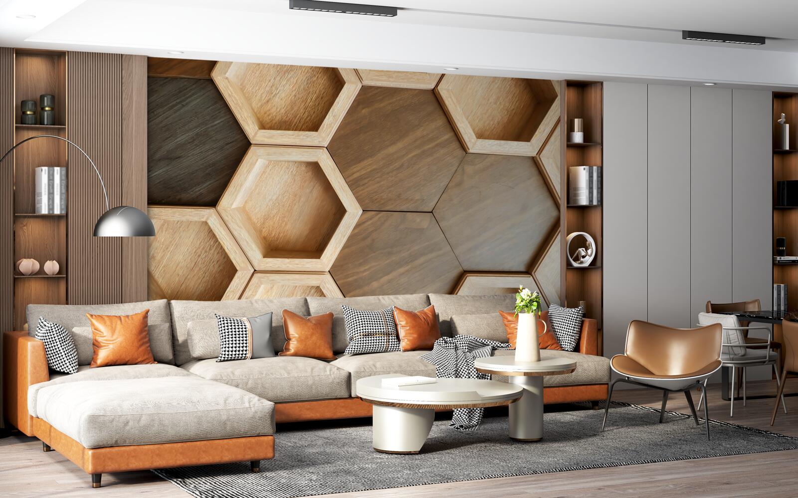 Papier peint cellules en bois multicolores